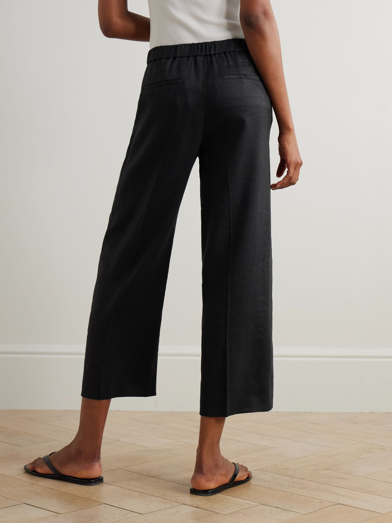 Relax cropped linen-blend twill straight-leg pants Black - 3
