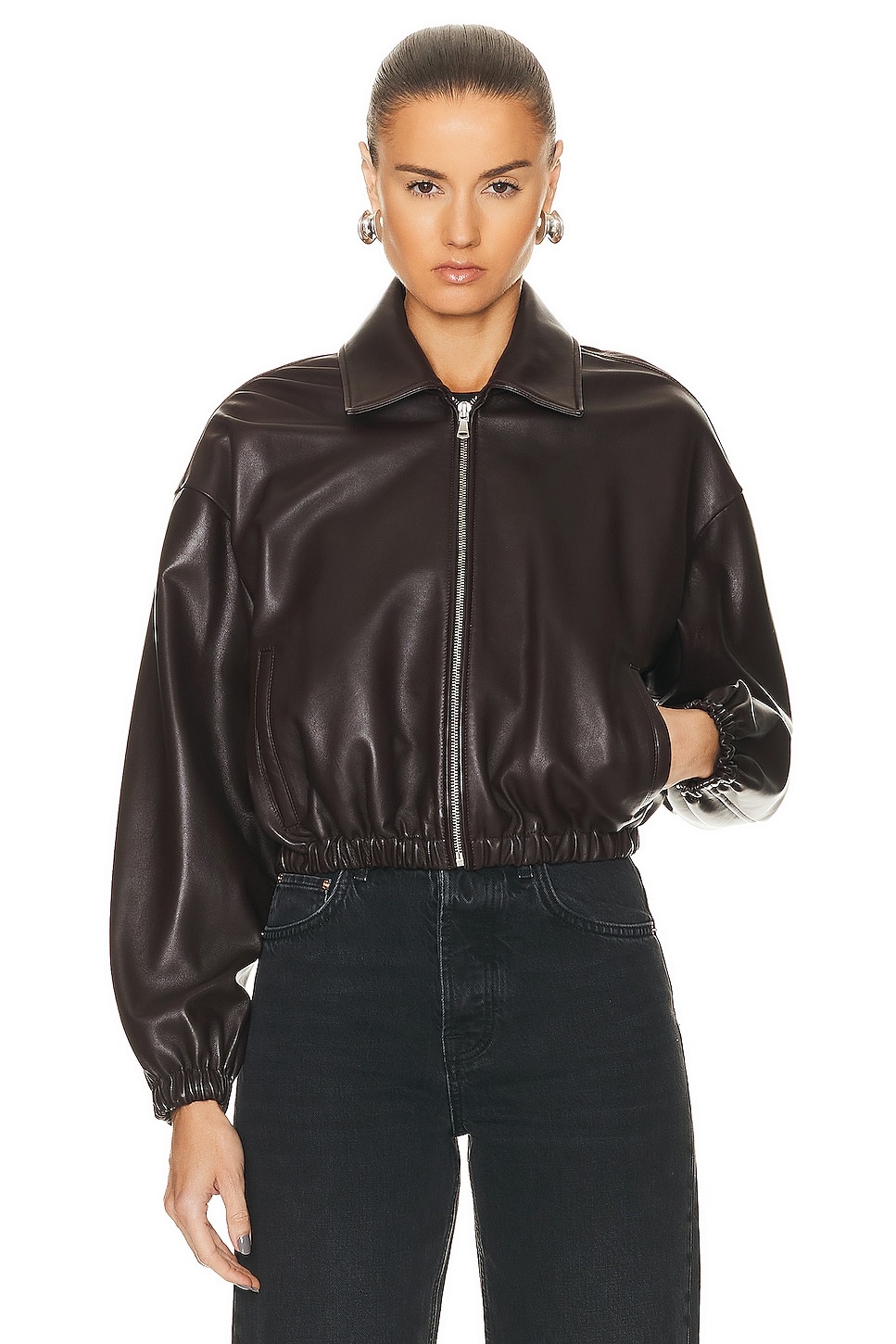 Luna Cropped Leather Bomber Jacket - 2