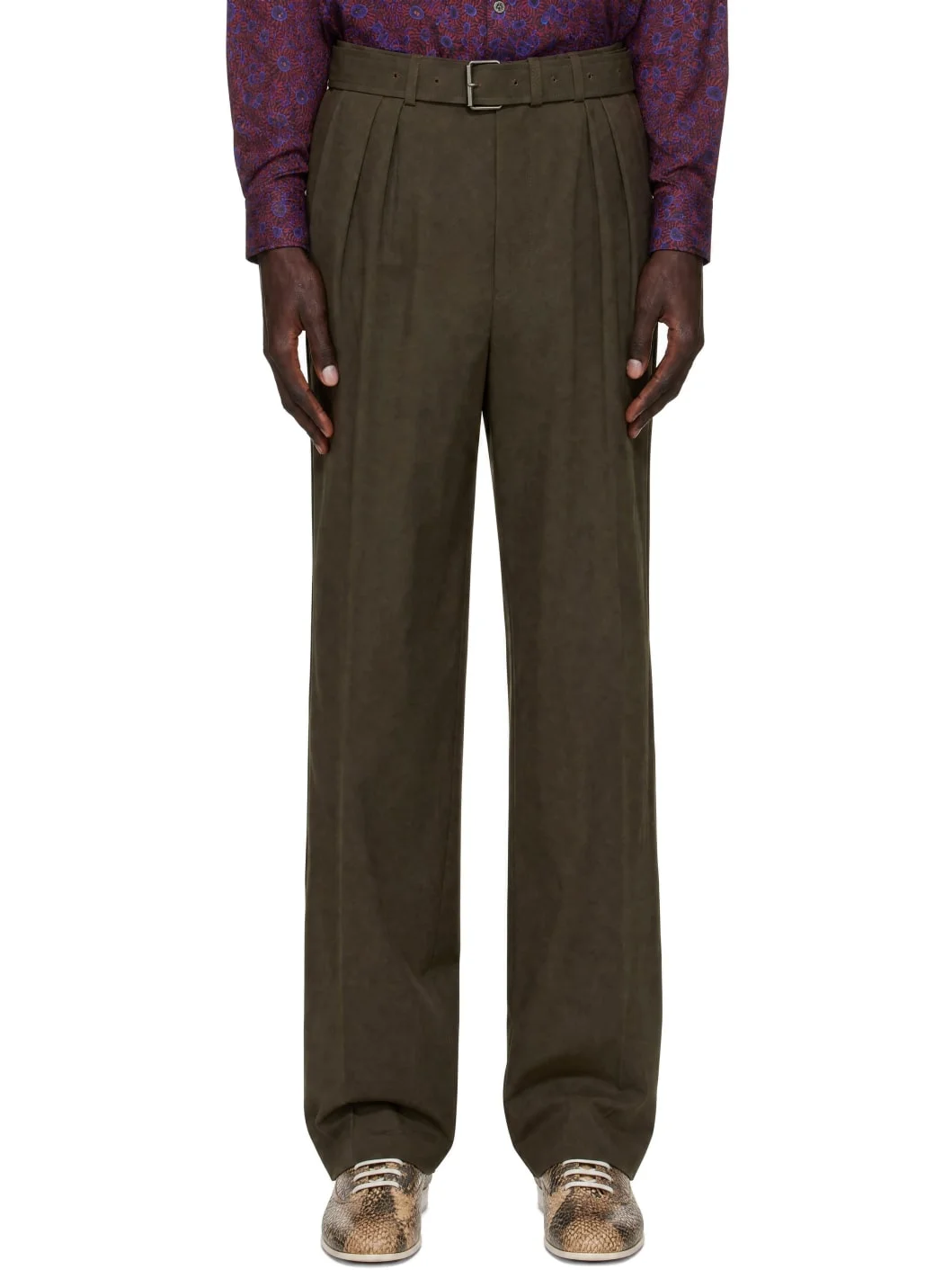 Brown Pleated Belted Trousers - 1