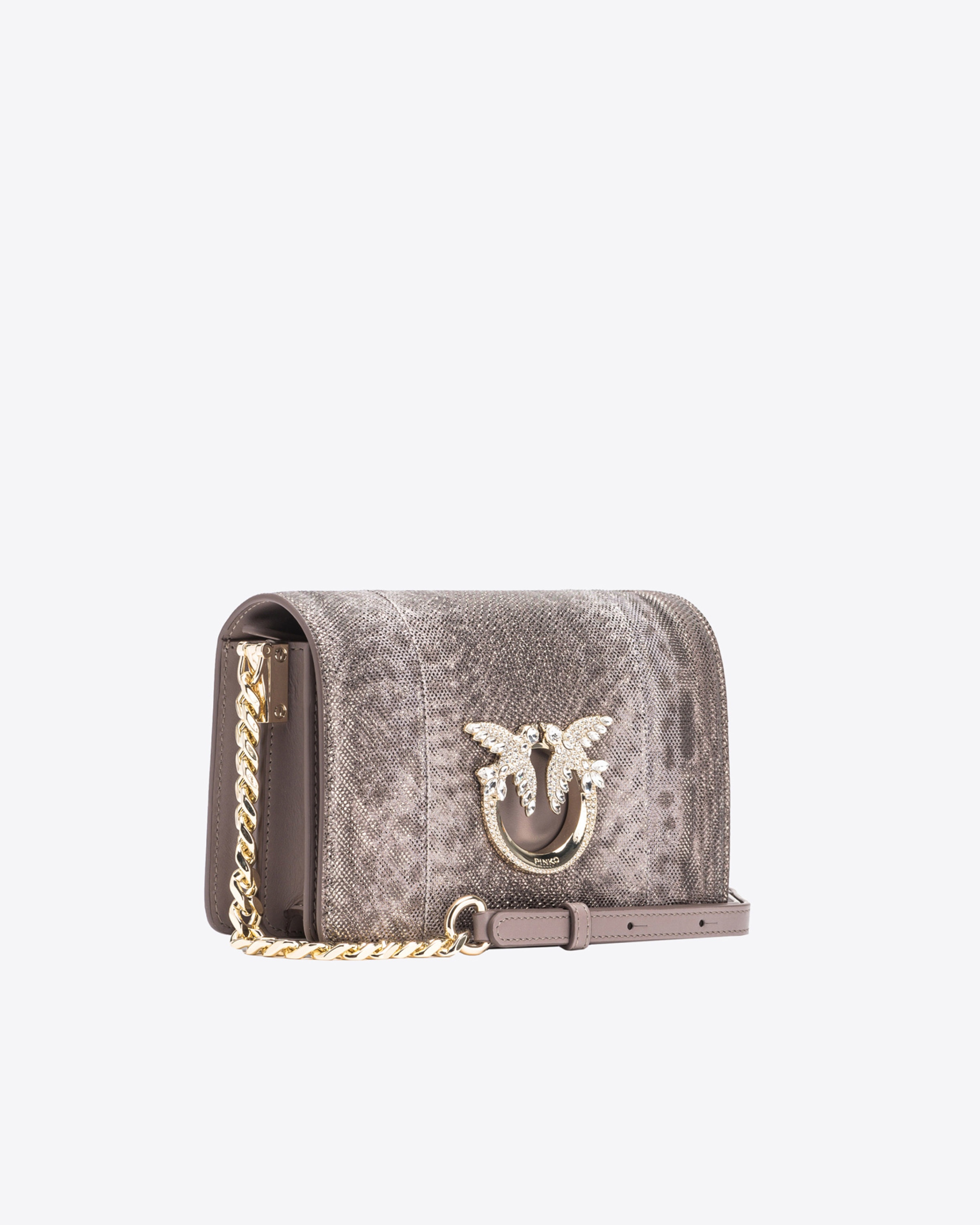 PINKO GALLERIA MINI CLICK CROSSBODY BAG IN GLITTERY REPTILE LEATHER - 3