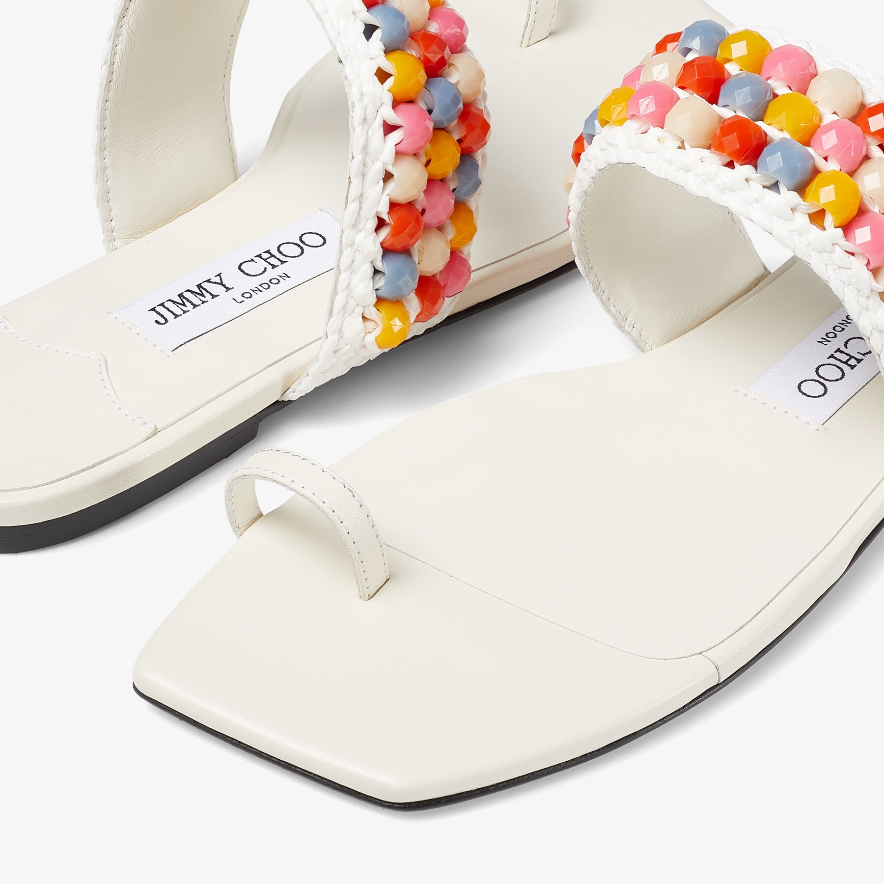 Amoure Flat
Latte Nappa Leather Flat Sandals with Beaded Raffia - 4