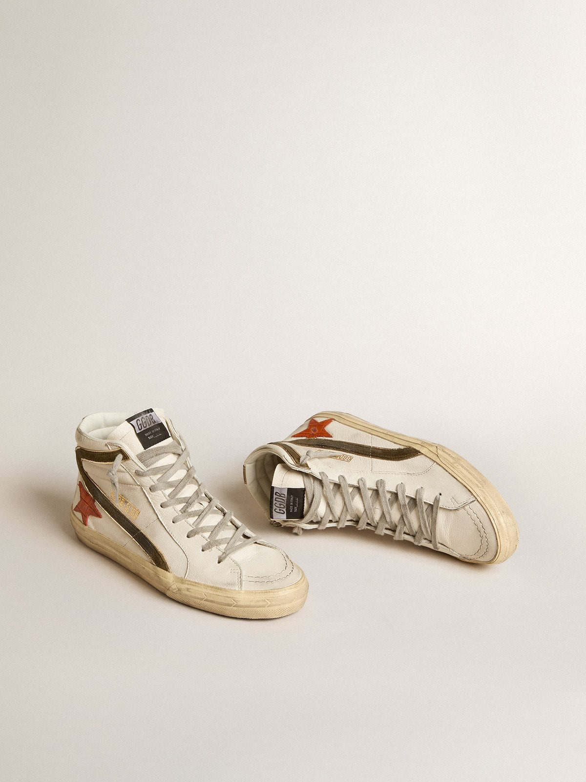 Nappa leather slides with orange croc-print star and green suede flash - 2