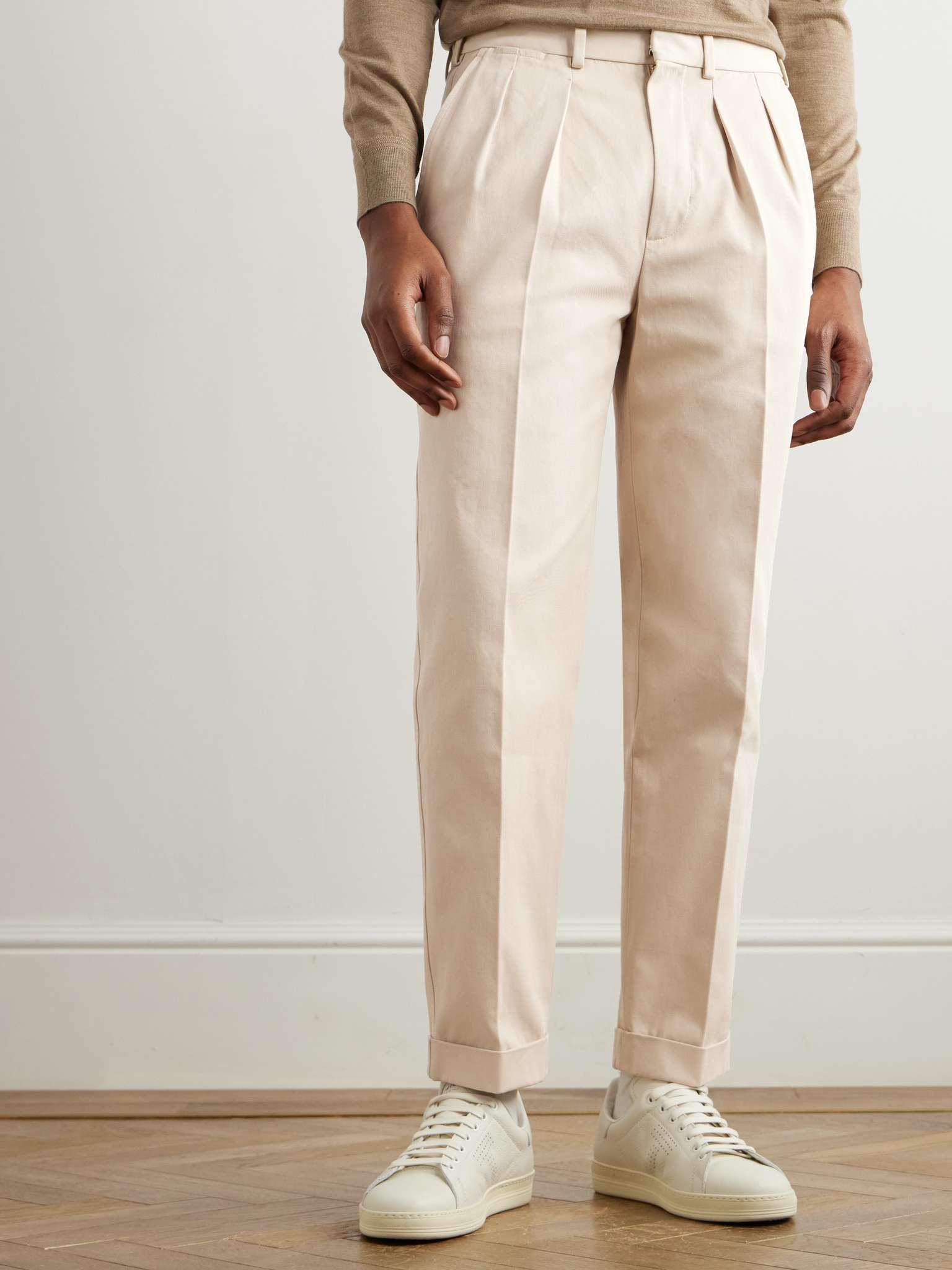 Straight-Leg Pleated Cotton-Gabardine Trousers - 3