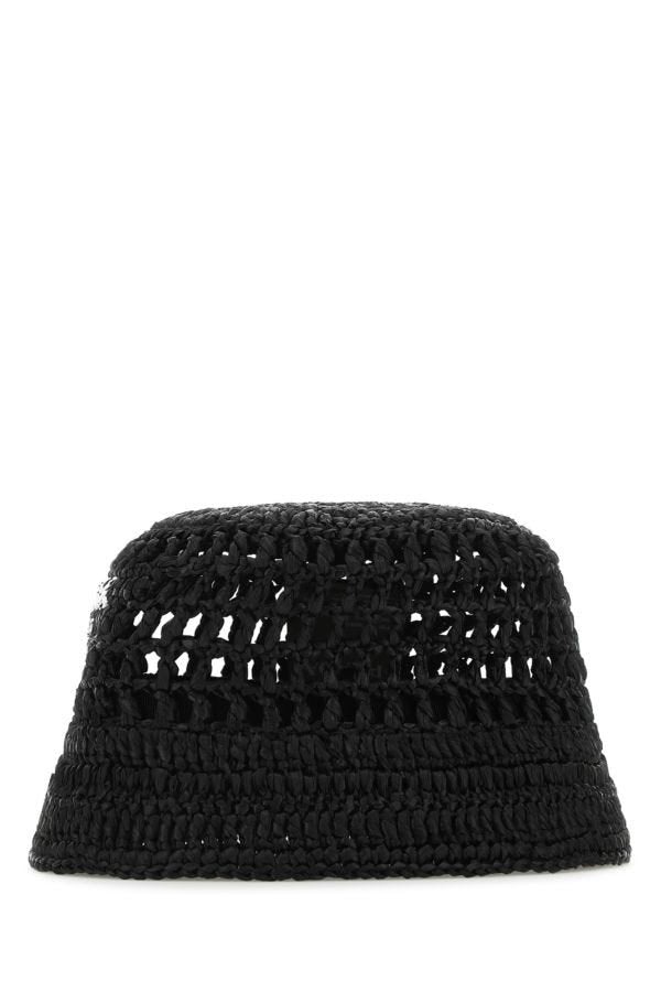 PRADA MAN Black Raffia Hat - 1