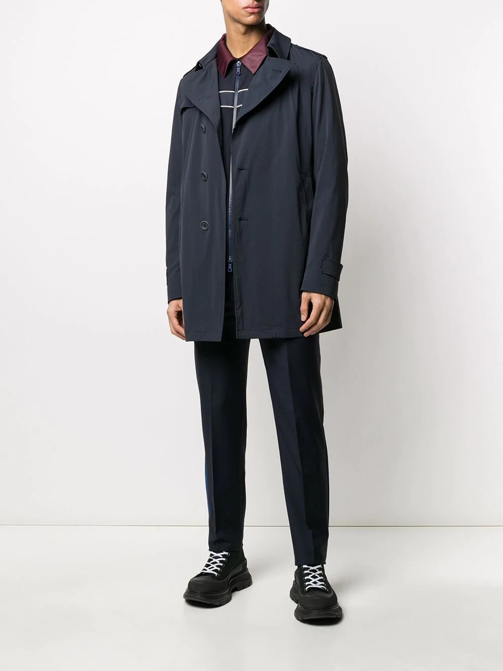 notched-lapel mid-length trench - 2