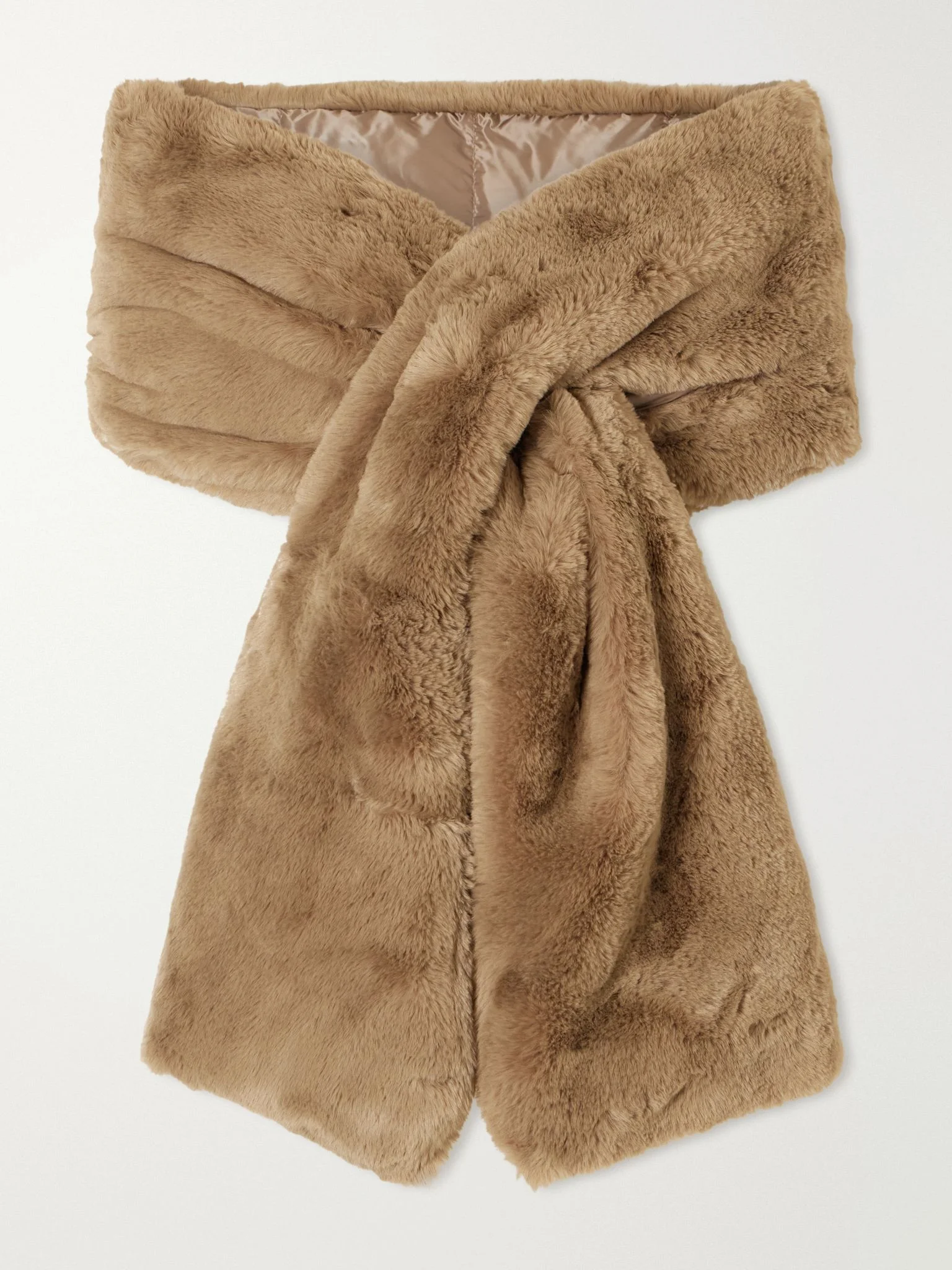 Piacere quilted shell-trimmed plush scarf Brown - 1