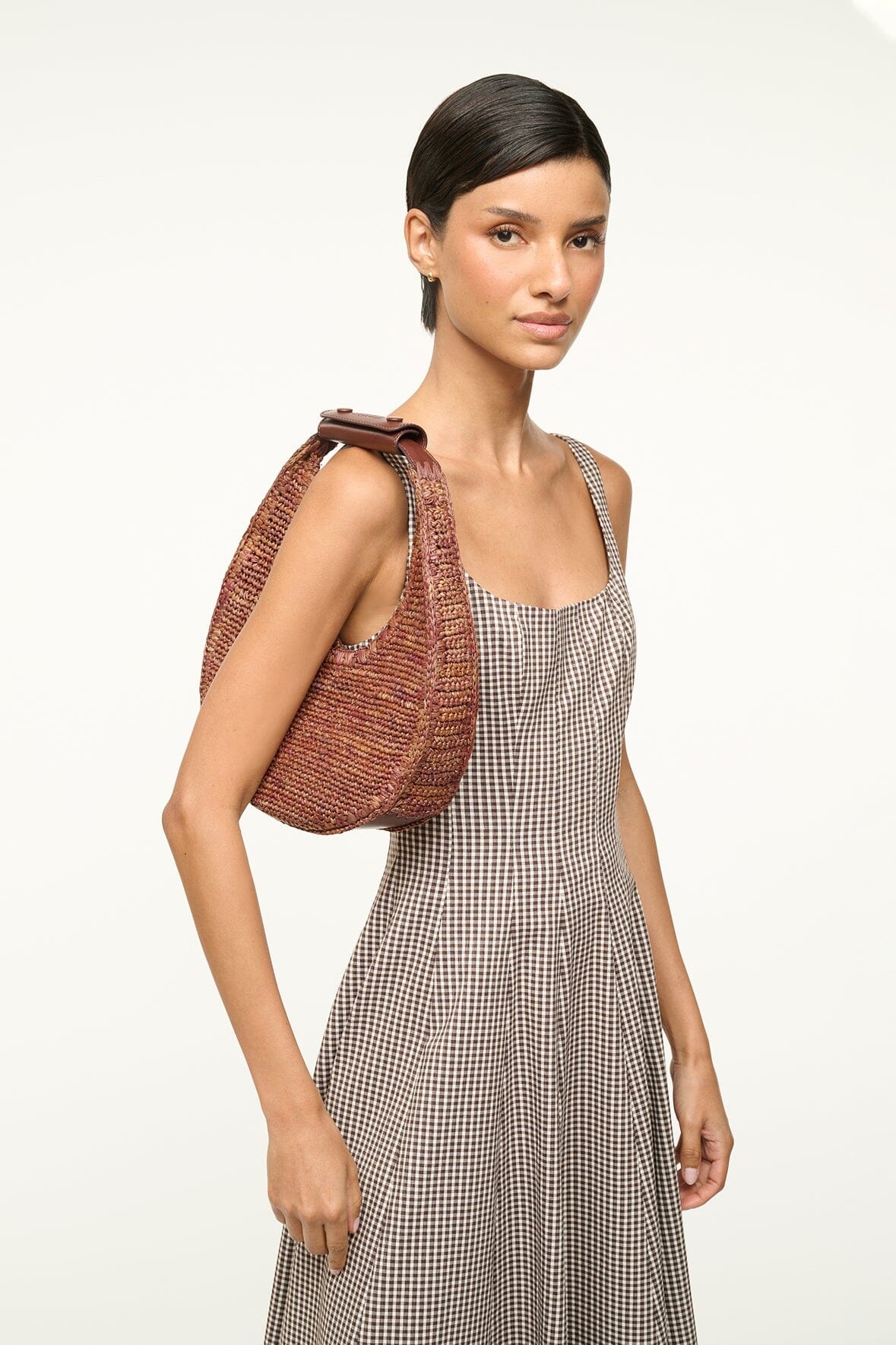 STAUD MOON RAFFIA TOTE BAG MAHOGANY - 6