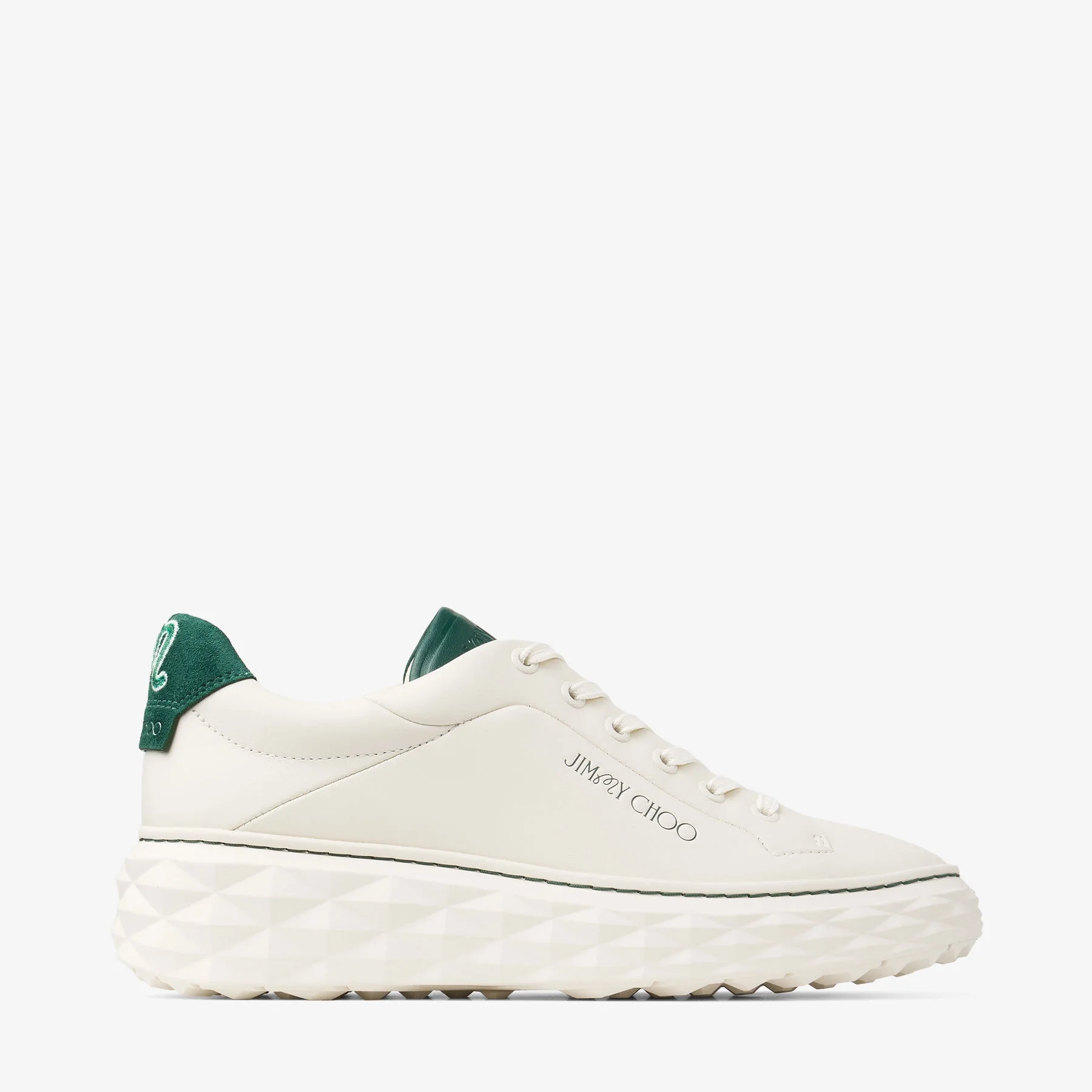 Jimmy Choo / Malbon 2.0 Diamond F
Women's Latte Leather and Malbon Green Trainers with Detachable K - 1