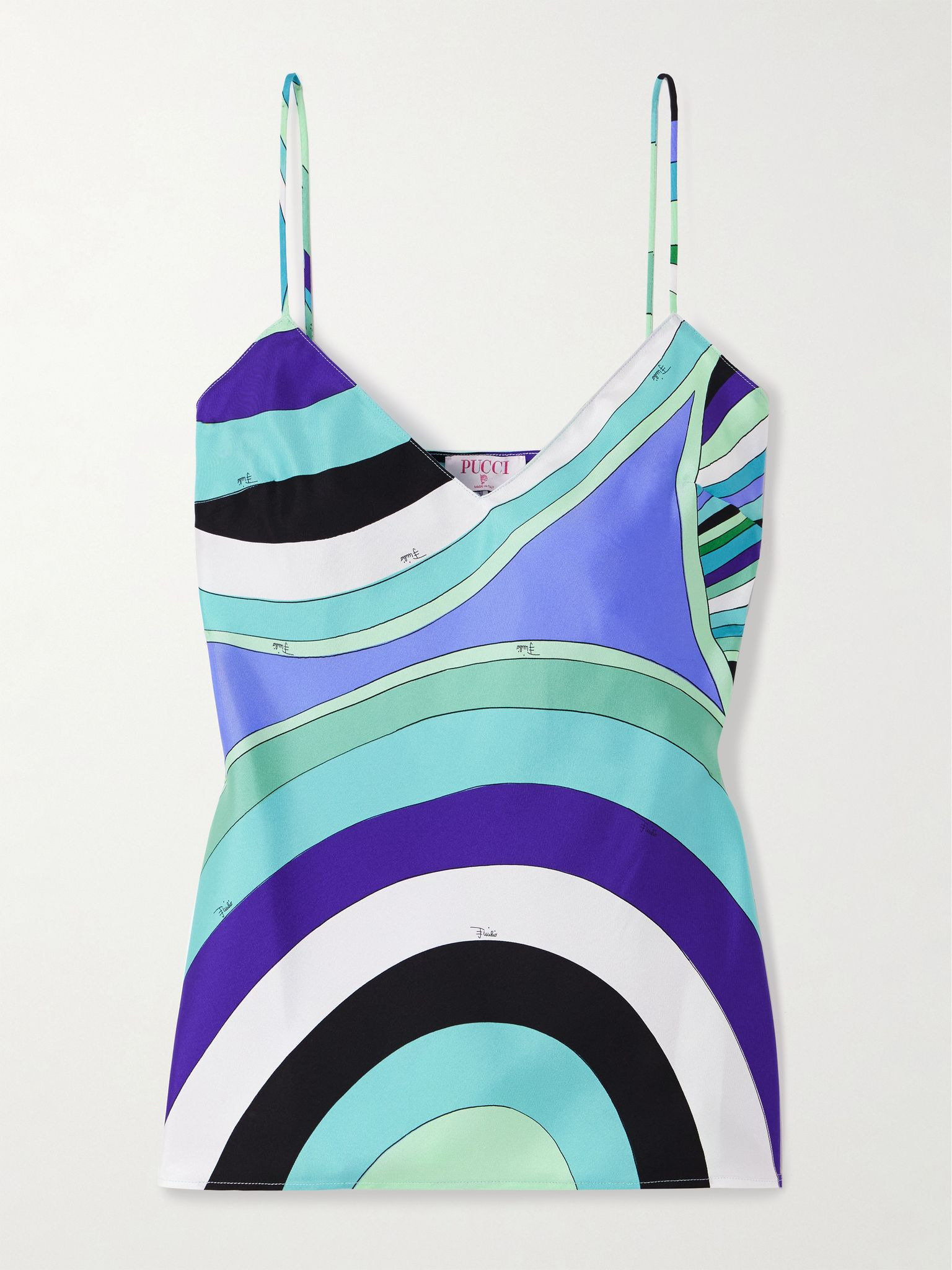 Printed silk-twill camisole Blue - 1