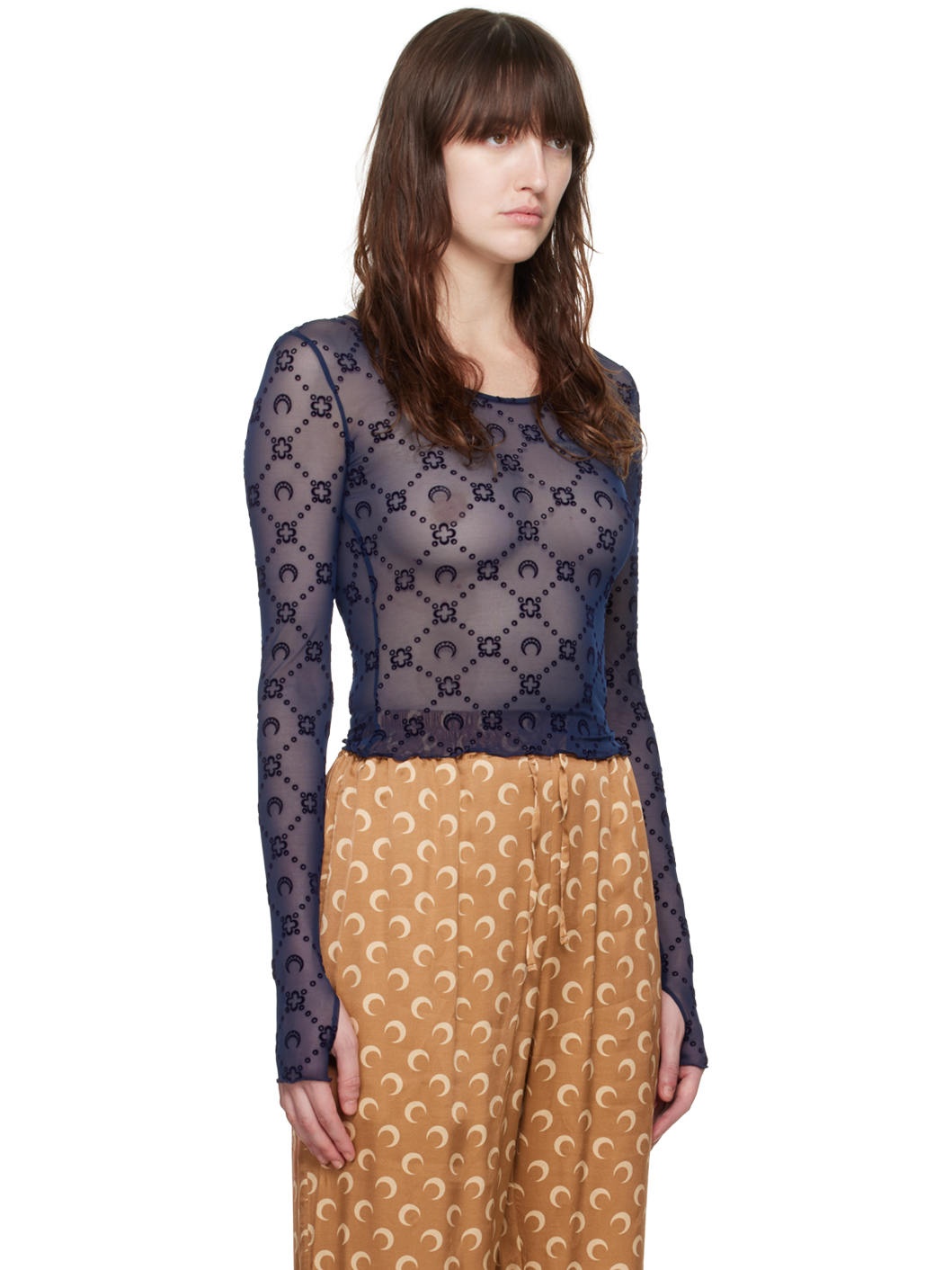 Navy Moonagram Mesh Long Sleeve T-Shirt - 2