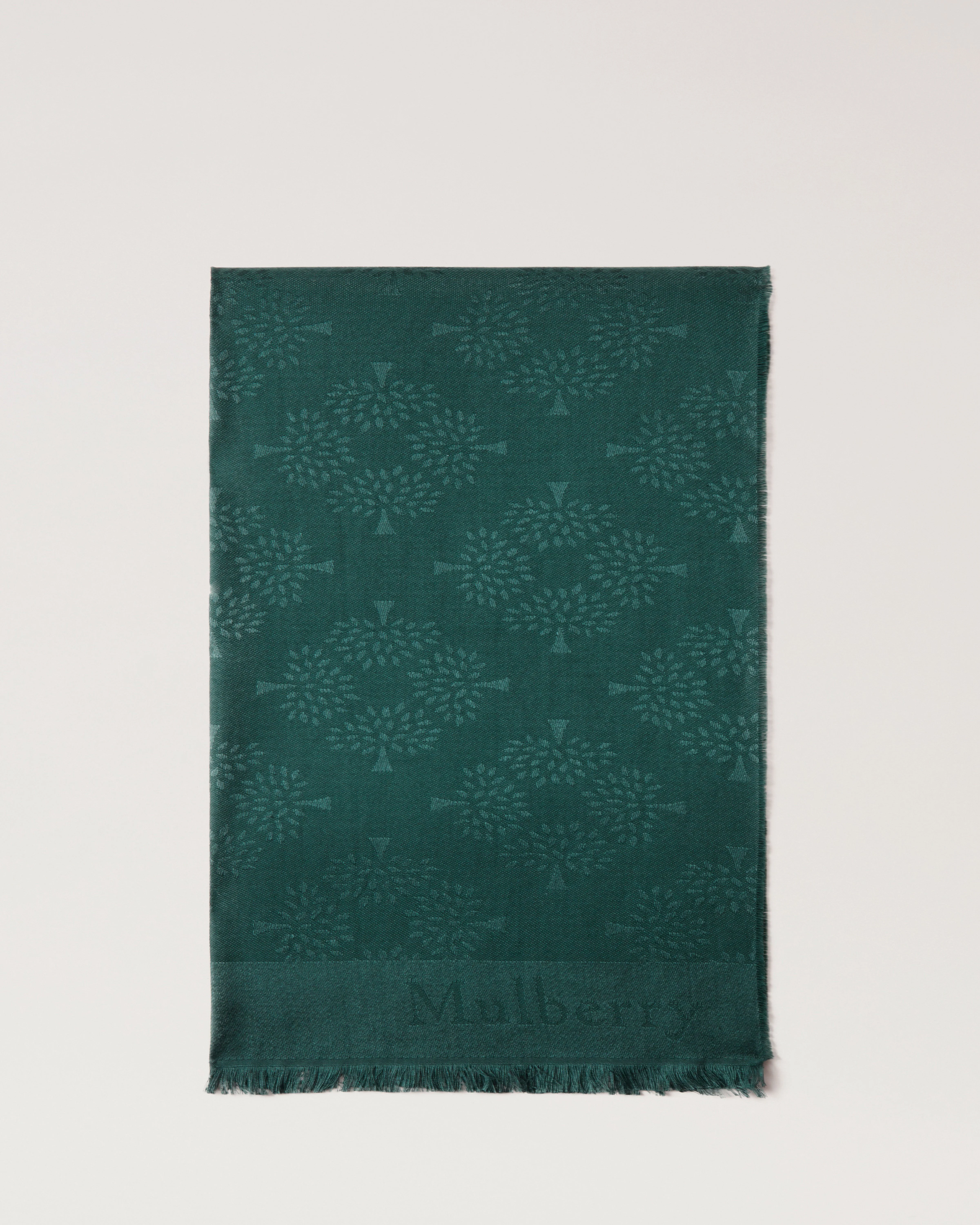 Mulberry Tree Rectangular Scarf Mulberry Green Cotton Silk Blend - 1