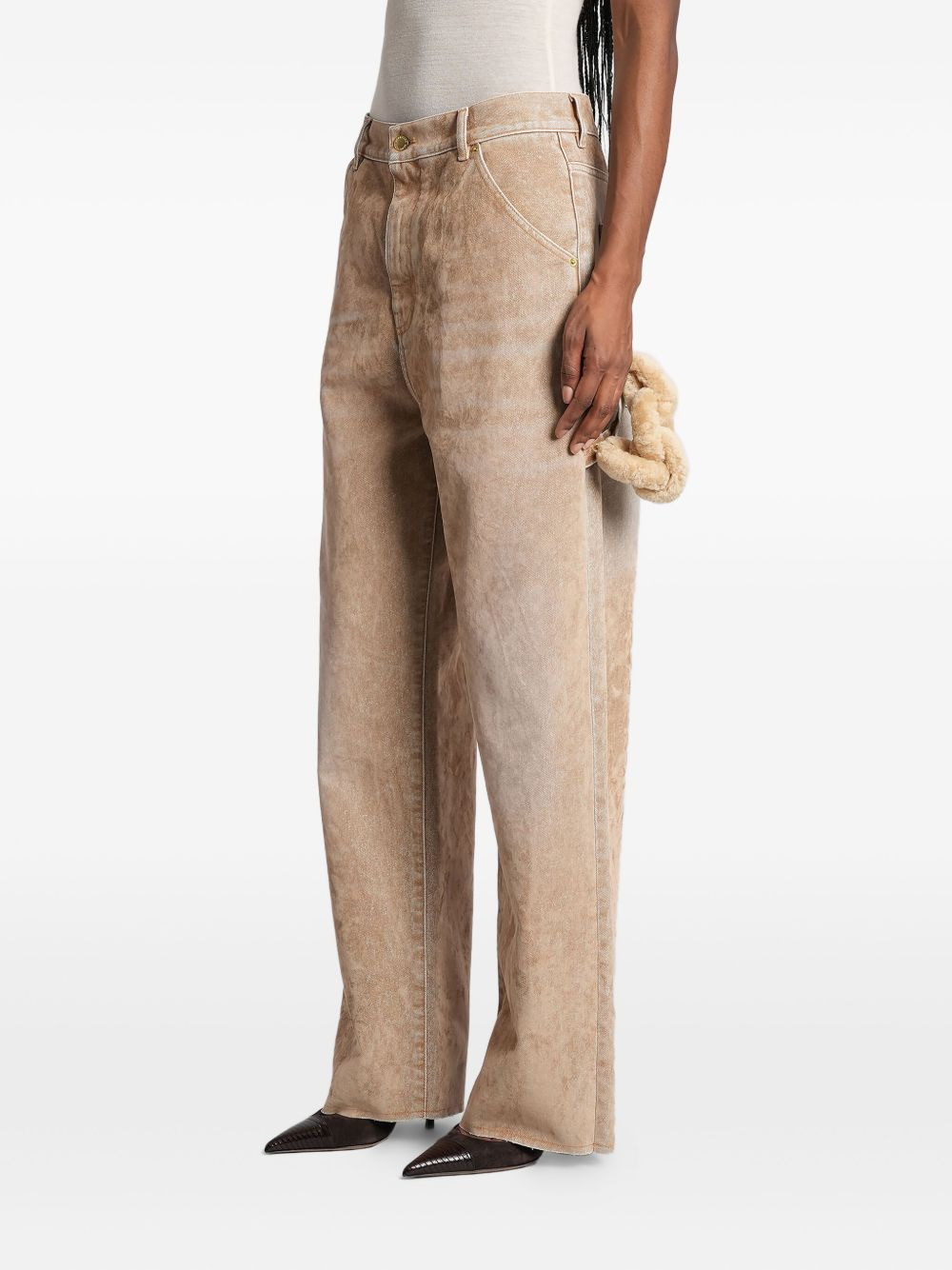 side-embellishment bleached wide-leg jeans - 3