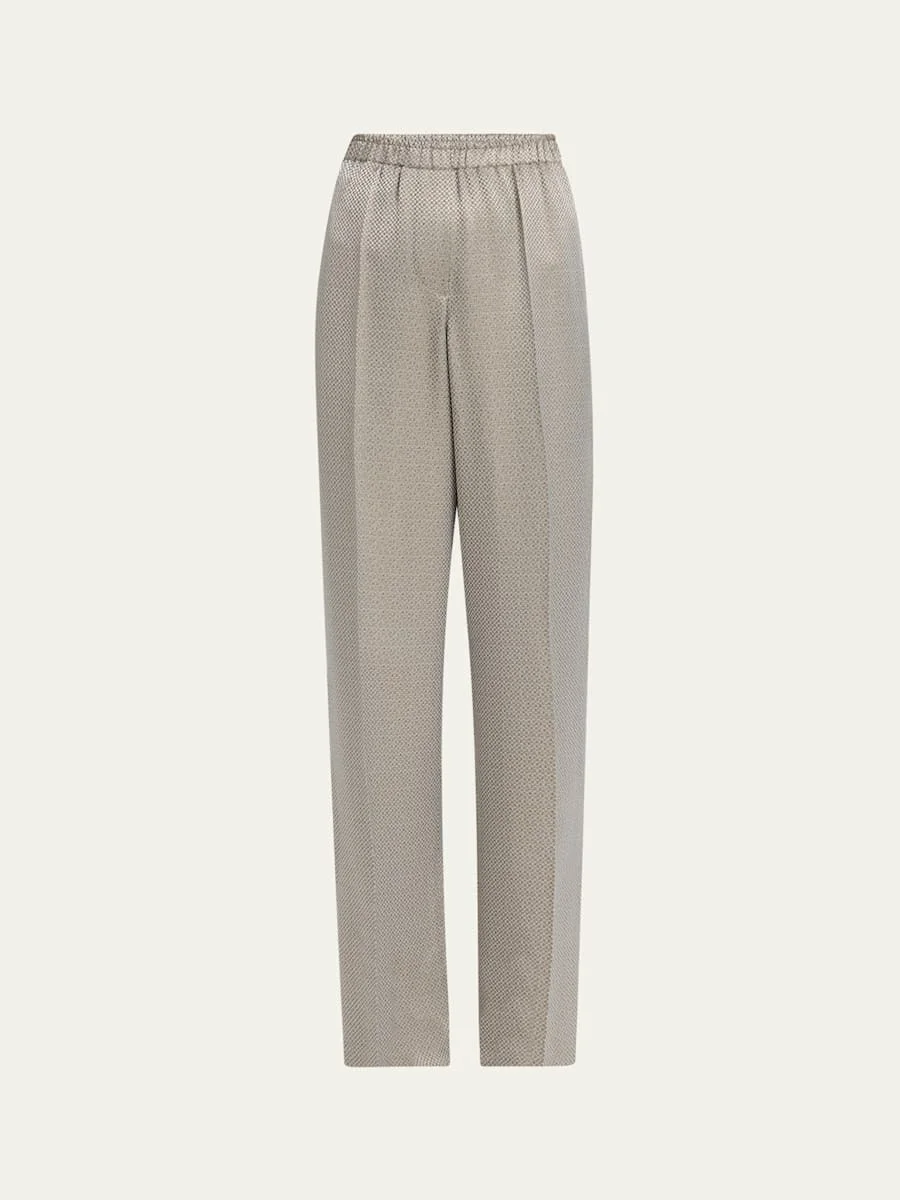 Micro Jacquard Straight-Leg Pull-On Trousers - 1