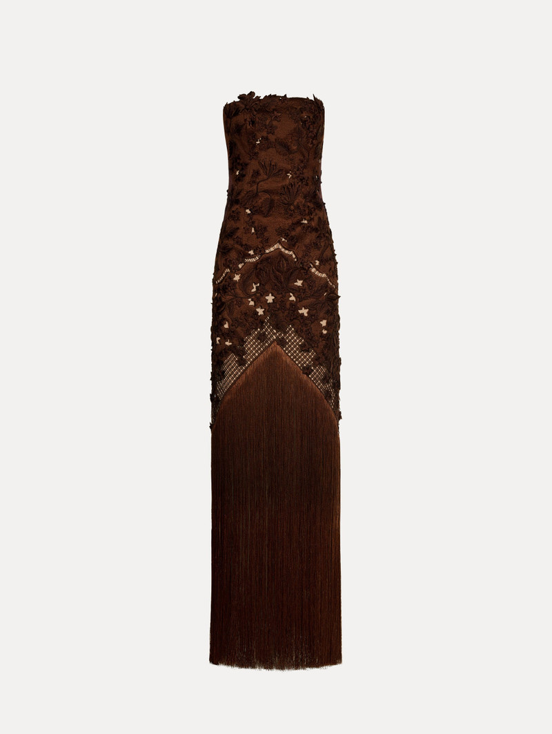 PORCELAIN FLOWER LATTICE FRINGE GOWN 1