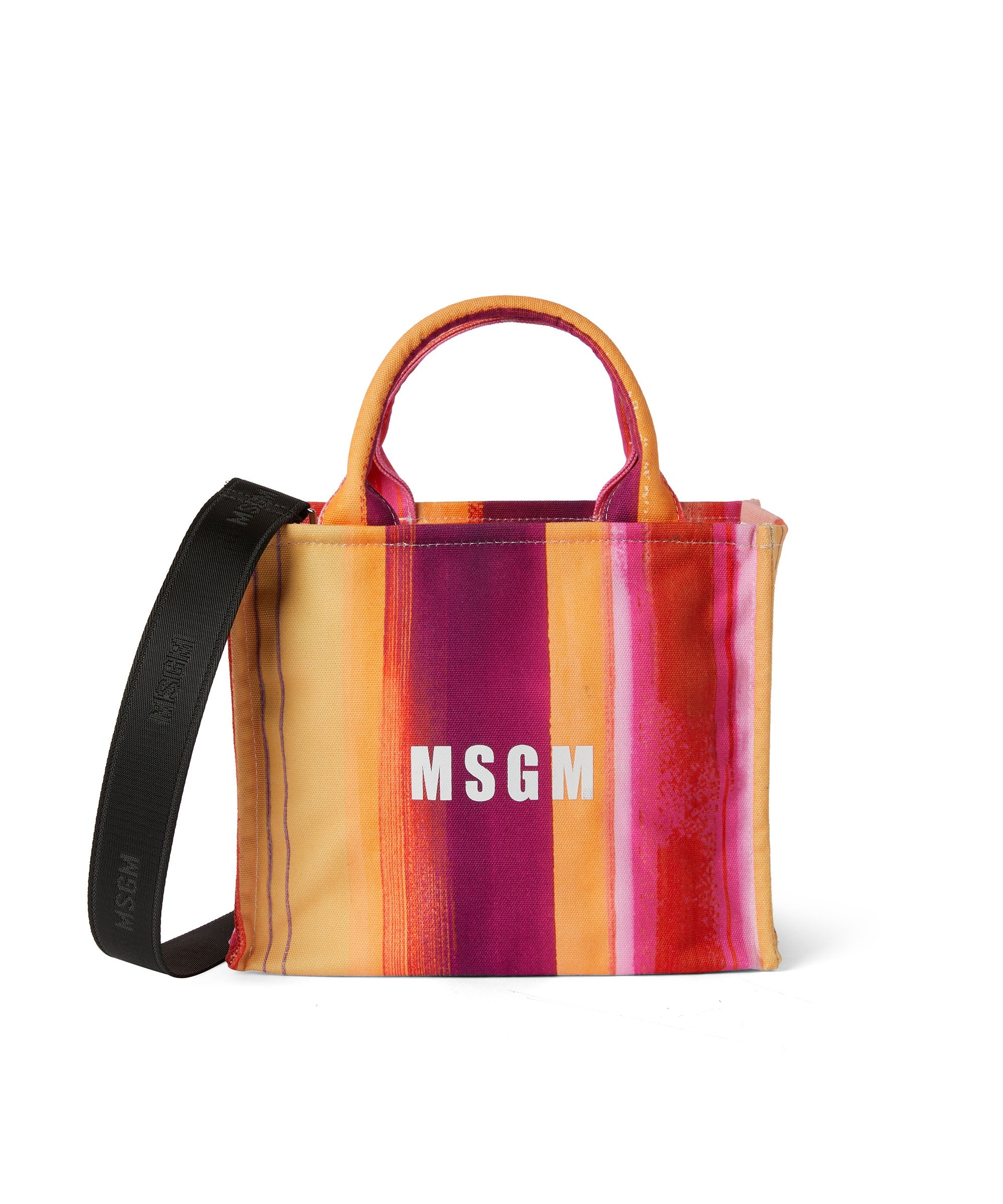 Cotton "brushed stripes" mini tote bag with MSGM logo - 1