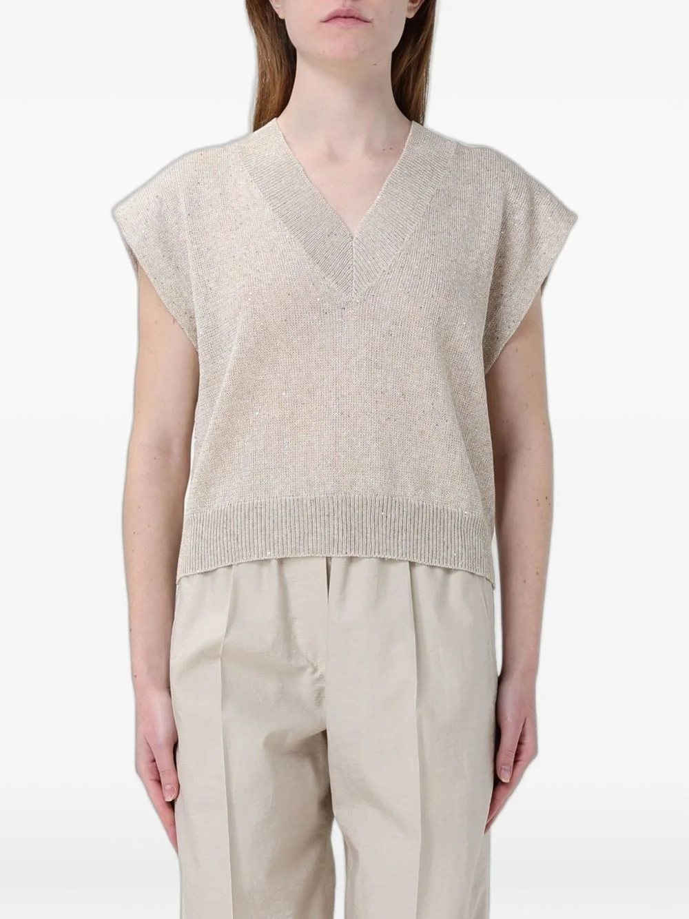 sequin-embellished V-neck vest - 1