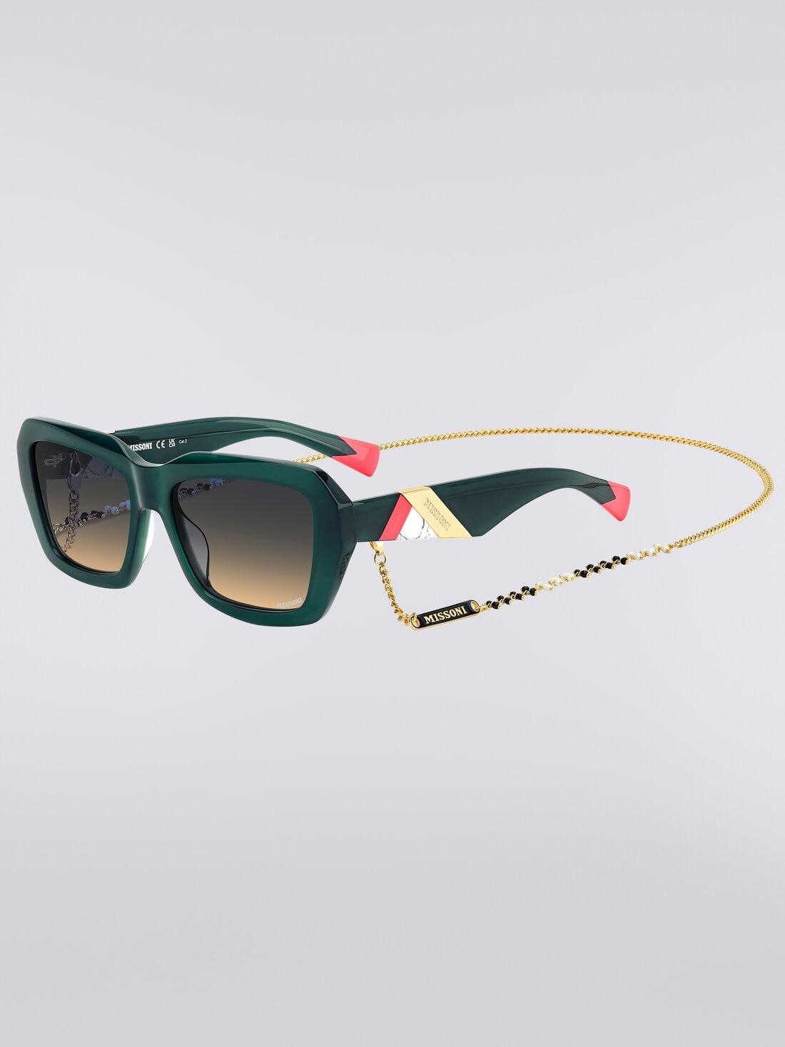 Square acetate sunglasses with a metal chain - 2