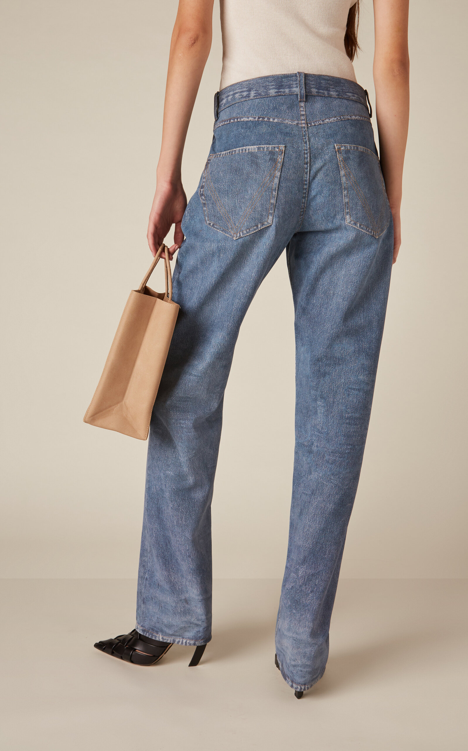 Denim-Printed Leather Trousers blue - 4