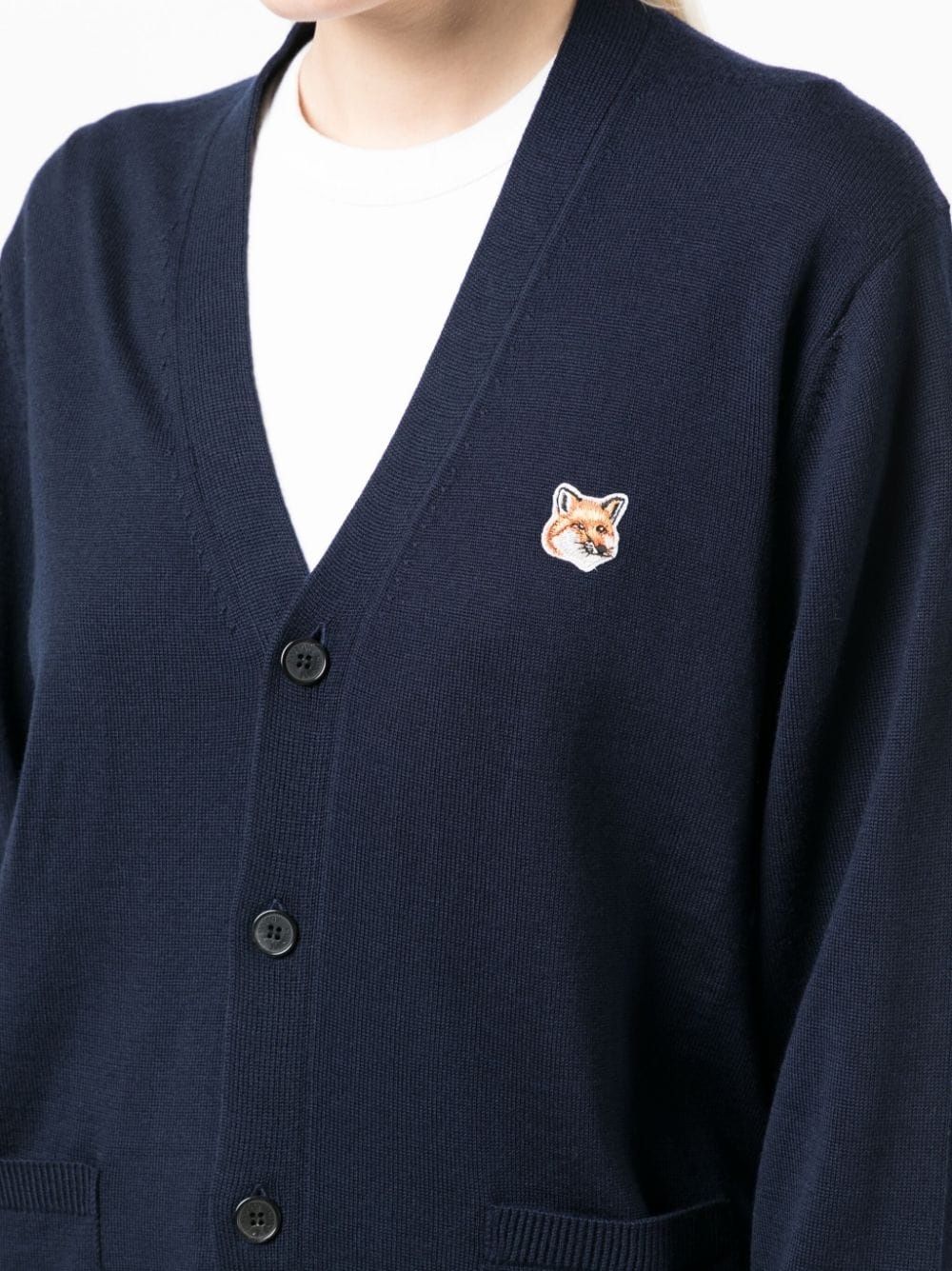 logo-patch wool cardigan - 5