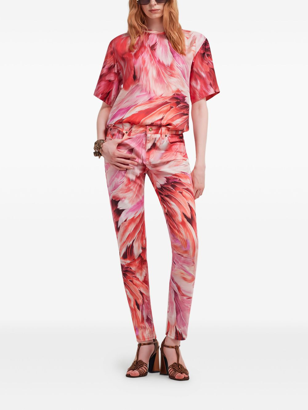 feather-print cotton jeans - 2