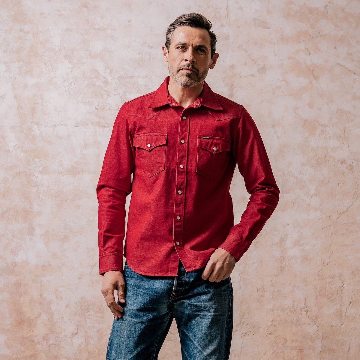 IHSH-396-RED 13.5oz Denim Western Shirt - Red - 3