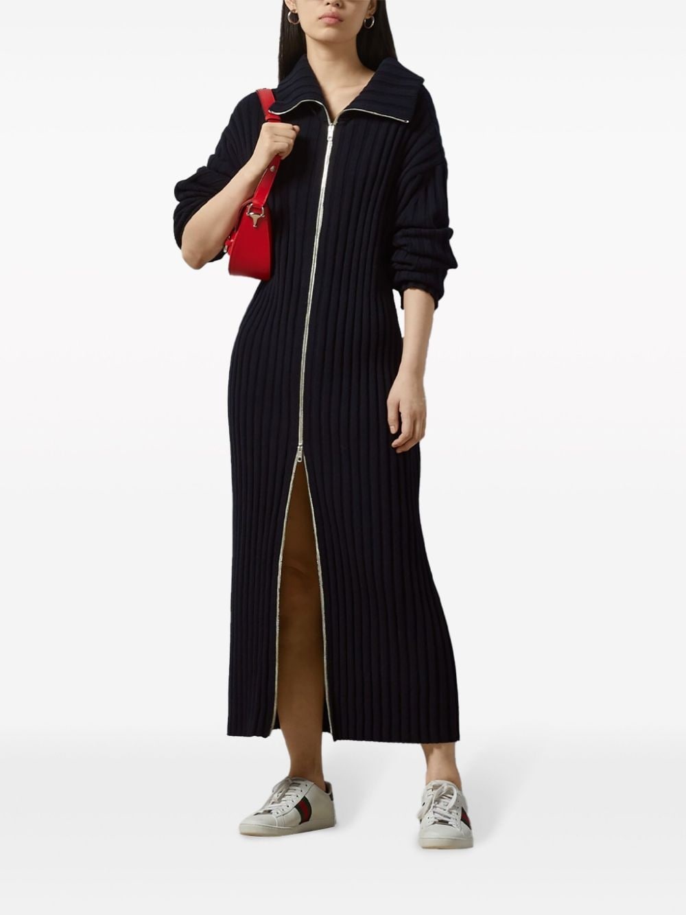 zip-up ribbed-knit dress - 2