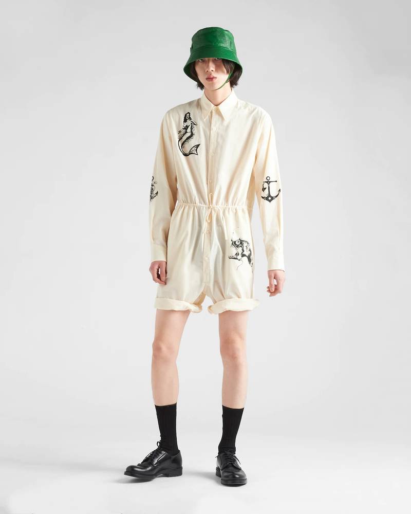 Prada Short printed cotton jumpsuit outlook