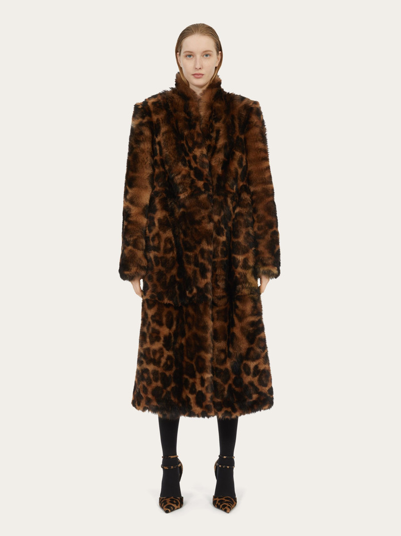 FERRAGAMO Leopard print long length shearling outlook