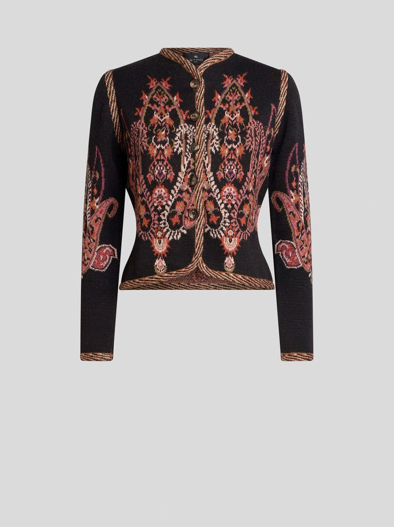 WOOL-BLEND JACQUARD CROPPED CARDIGAN WITH PAISLEY MOTIF 1