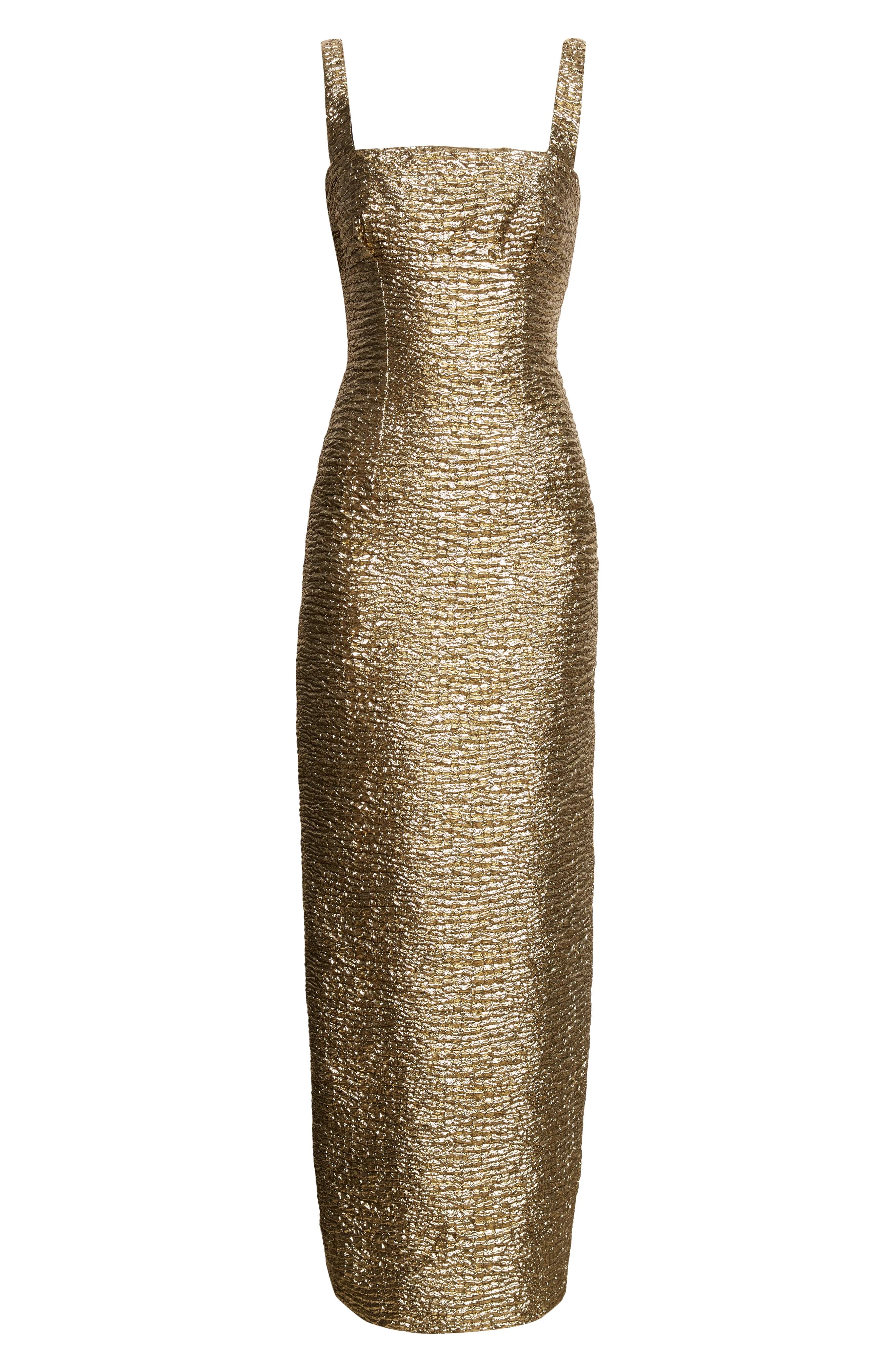 Emilia Wickstead Micheline Metallic Seersucker Column Gown in Gold at Nordstrom - 1