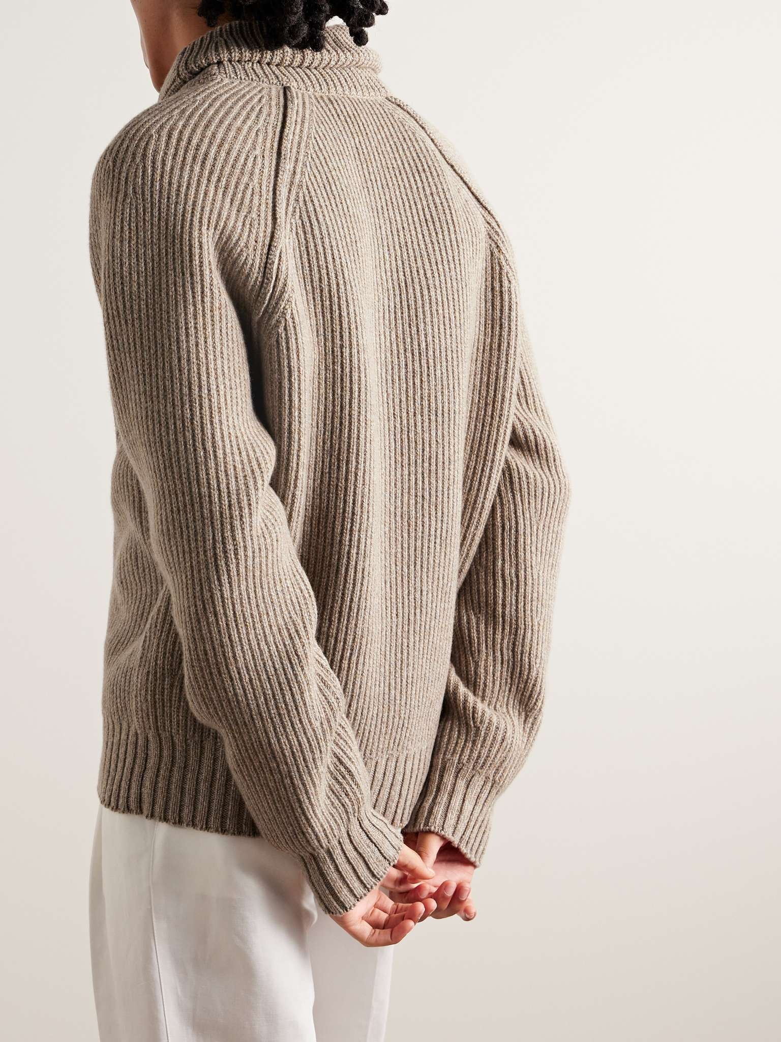 Archer Shawl-Collar Ribbed Cashmere Sweater - 3