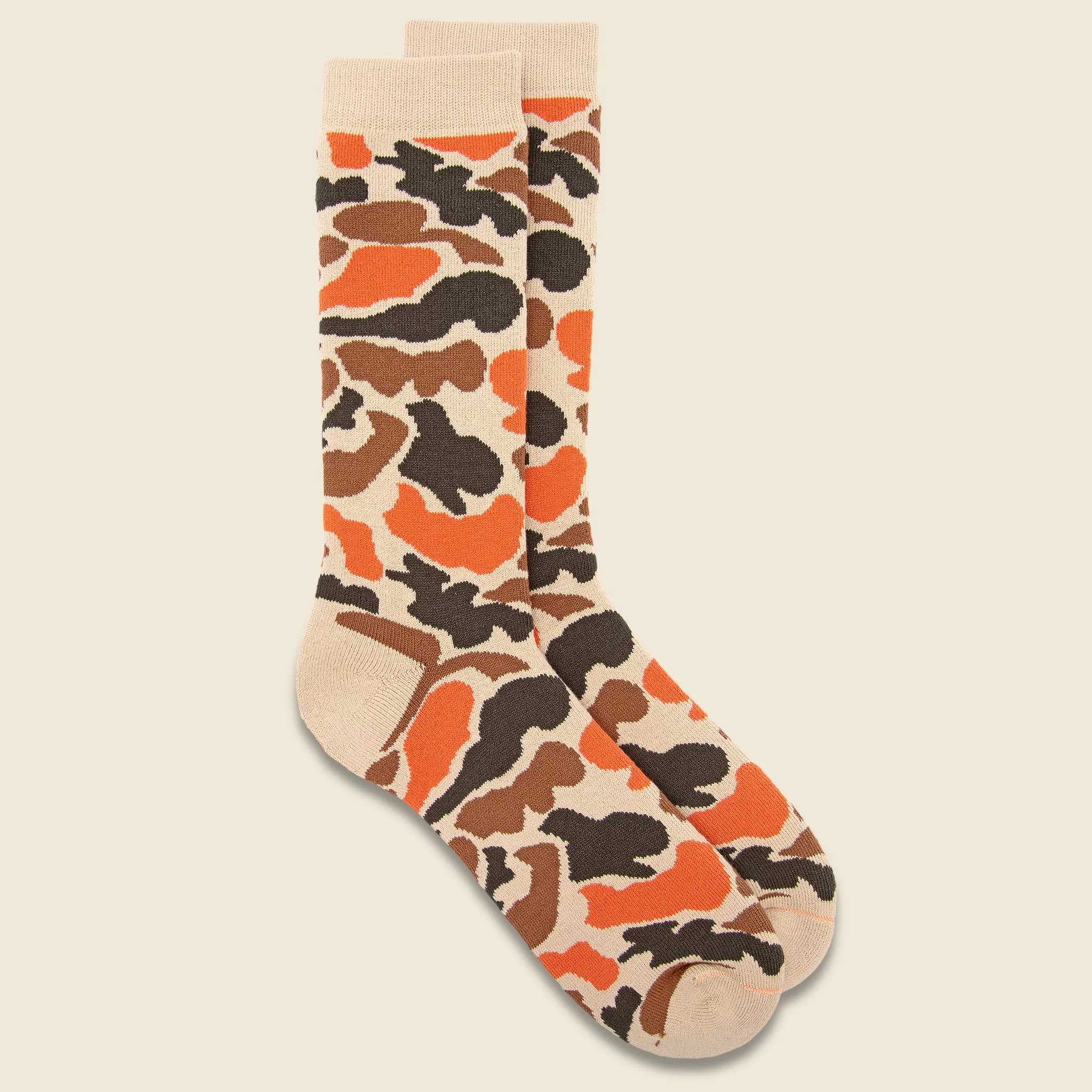 Pile Camo Crew Sock - Beige/Orange - 1