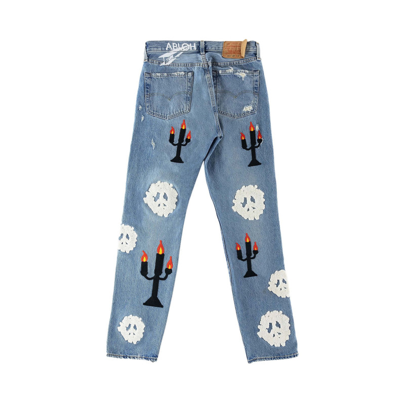 Levi's Levi's x Denim Tears x Virgil Abloh "Message In A Tear" Embroidered Jeans 'Blue' outlook
