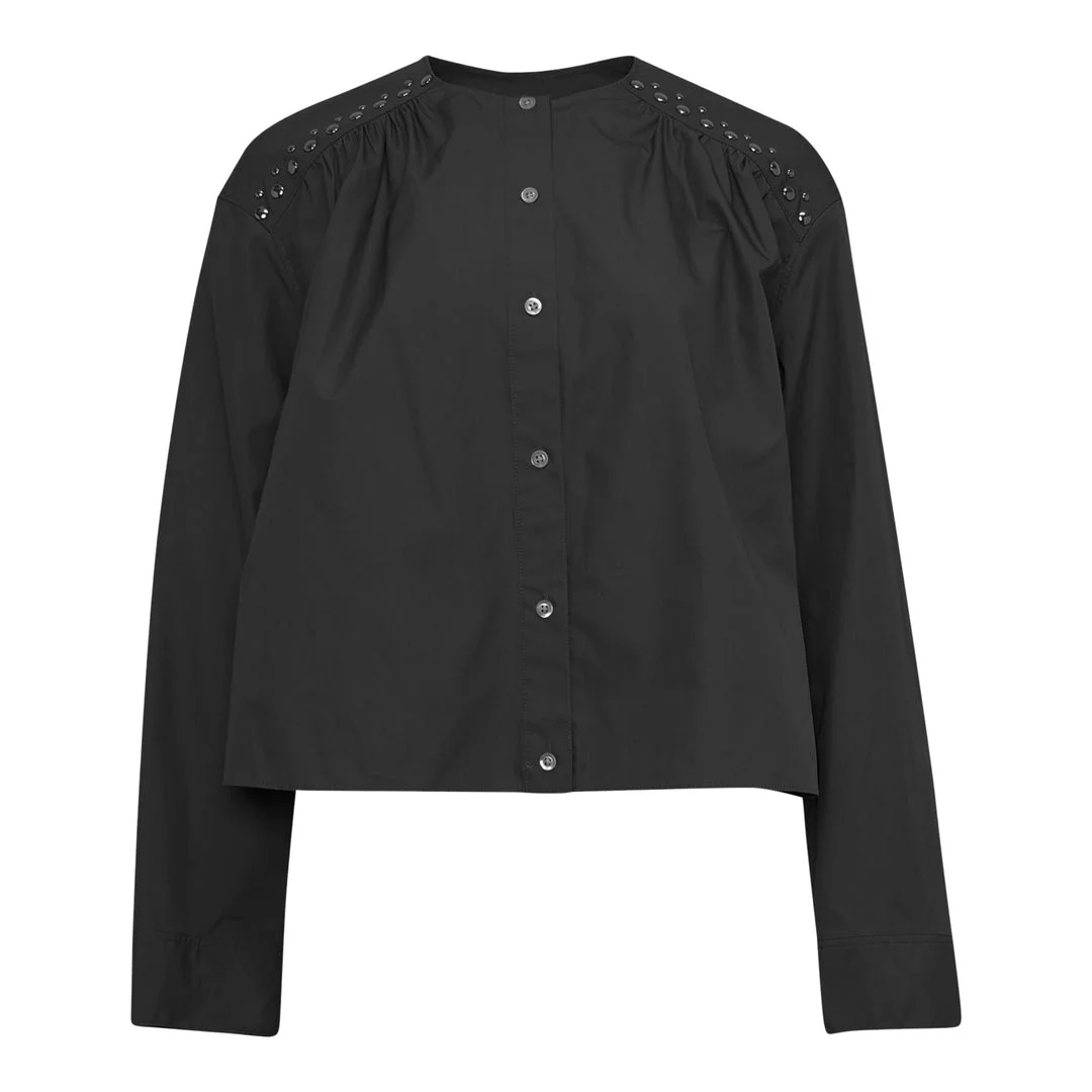 Gathered Poplin Studded Blouse - 1