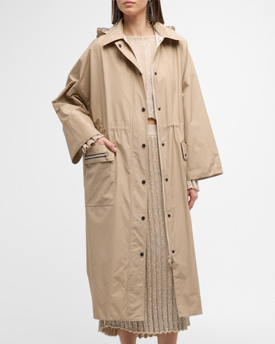Brunello Cucinelli Monili-Trim Front Pocket Hooded Taffeta Long Coat outlook