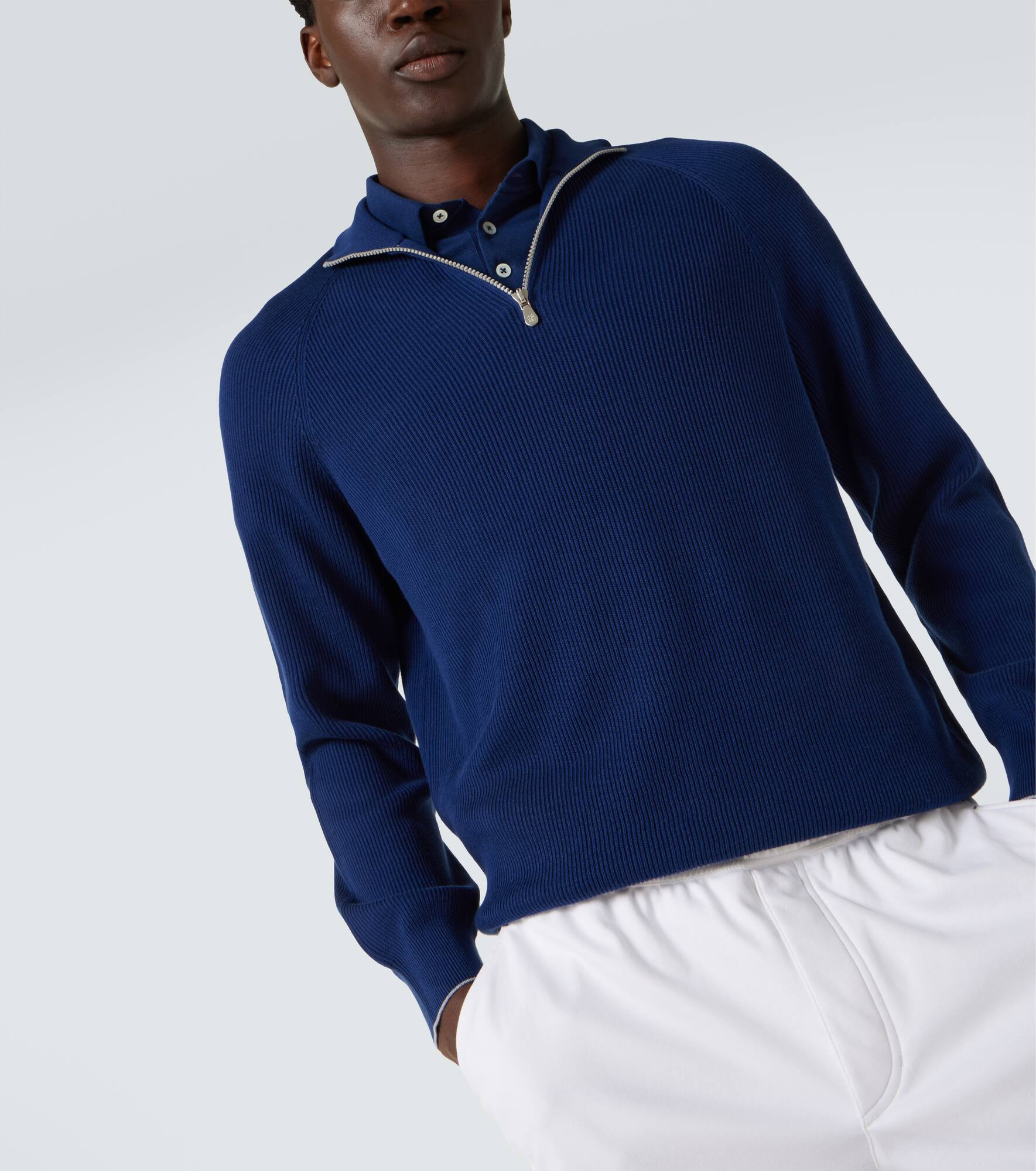 Cotton ribbed-knit half-zip sweater - 5