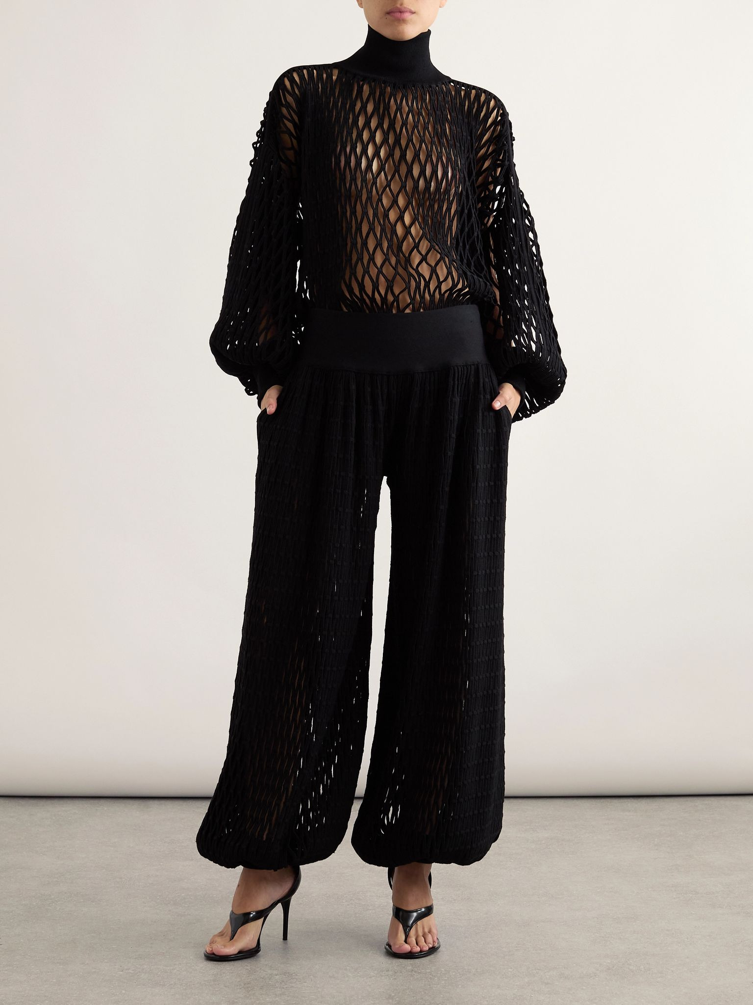 Oversized open-knit turtleneck sweater Black - 2