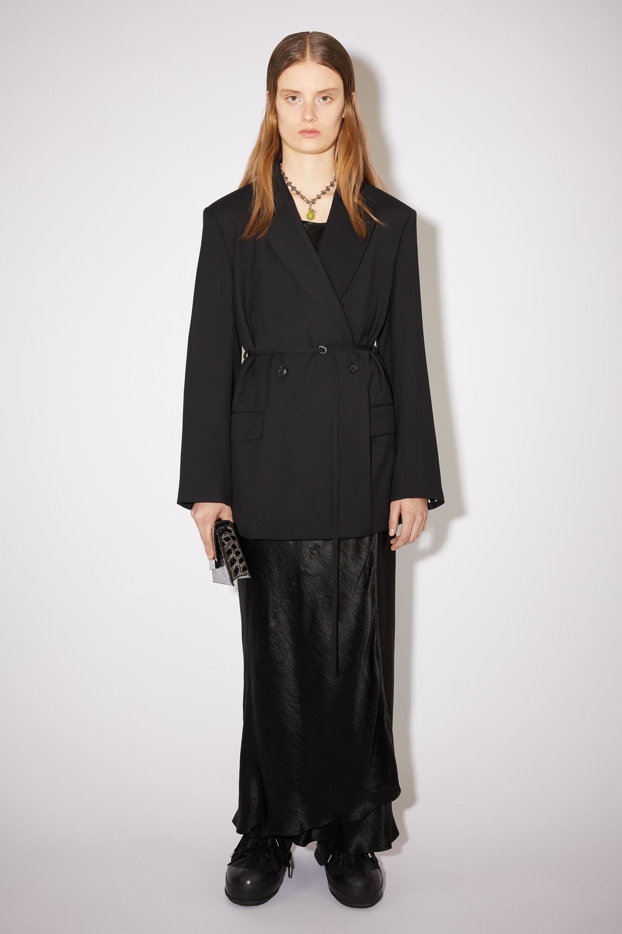 Double breasted belt suit jacket - Black - 2