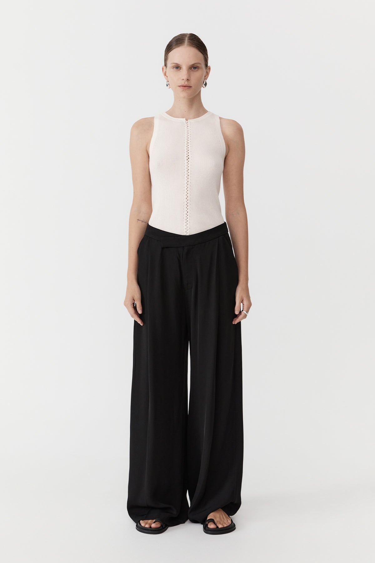Overlap Waist Trousers - Black - 2