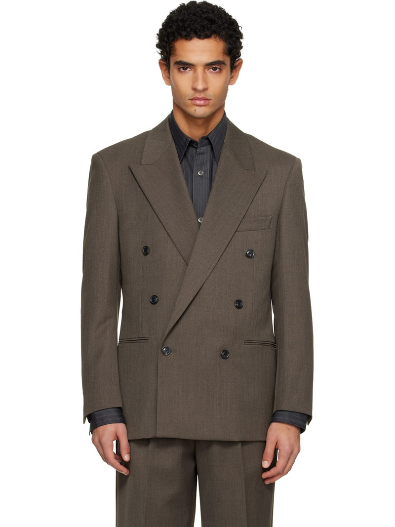 Taupe Melange Wool Double-Breasted Tailored Blazer 1