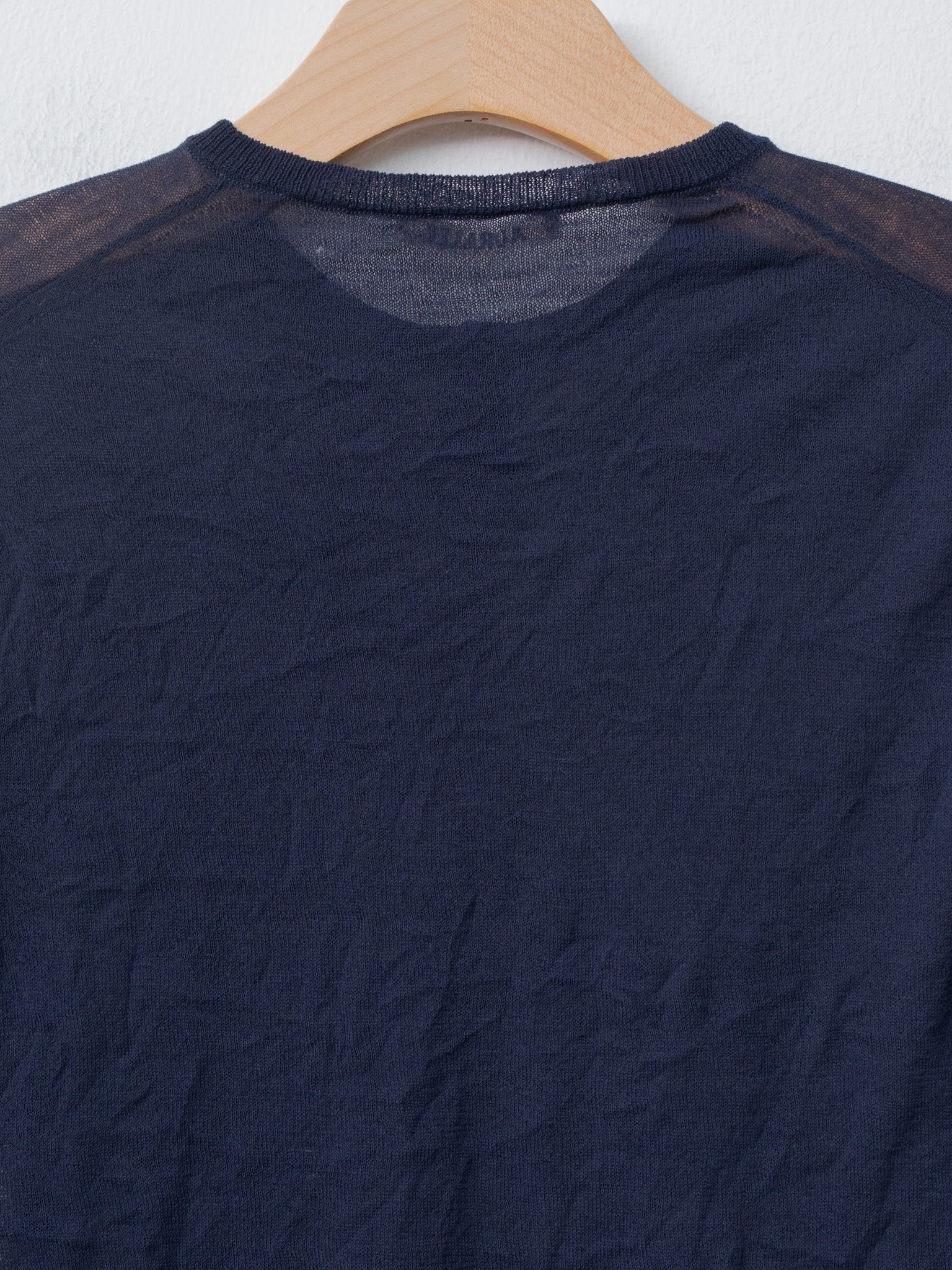 Wrinkled Wool Polyester High Gauge Knit Crew Neck Cardigan - Navy - 7