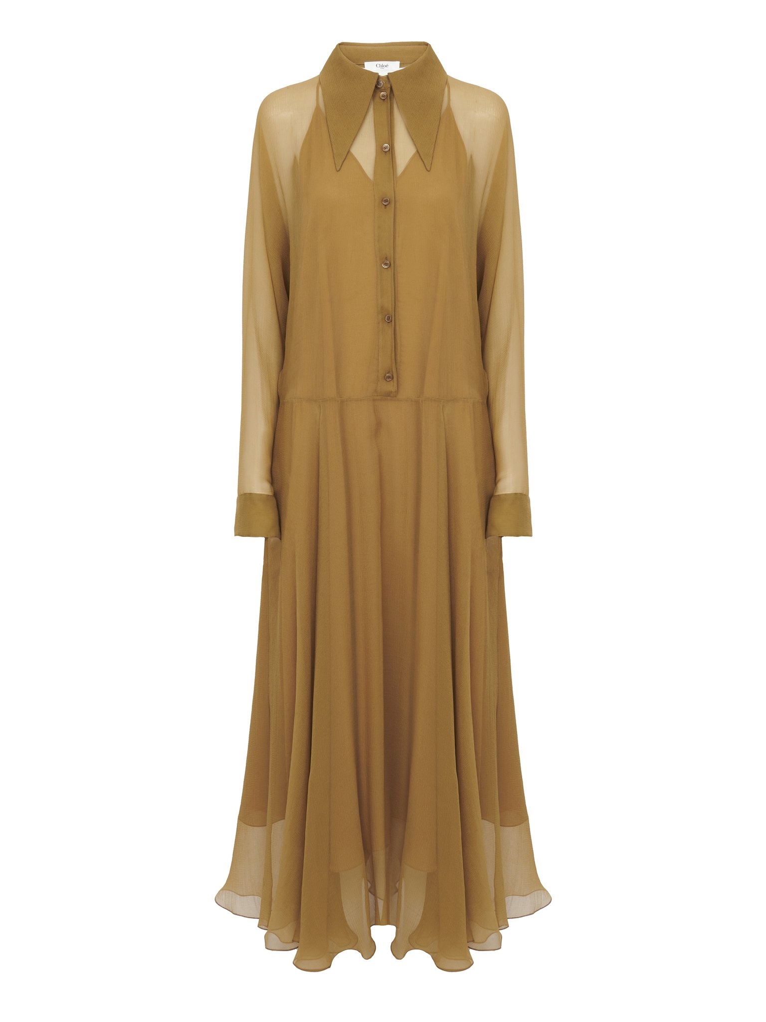 FLUID LONG SHIRT DRESS IN SILK MOUSSELINE - 1