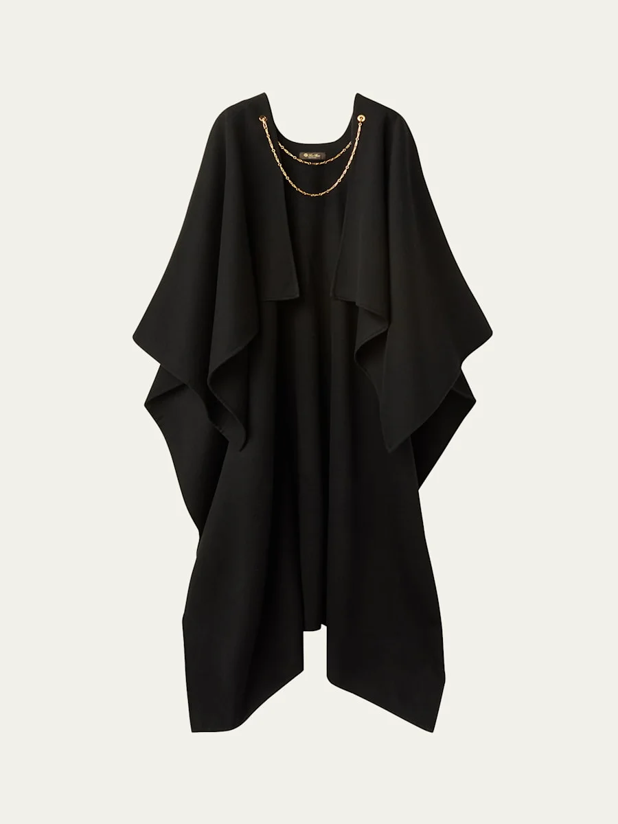 Cecilia Cashmere Long Cape with Chain - 1