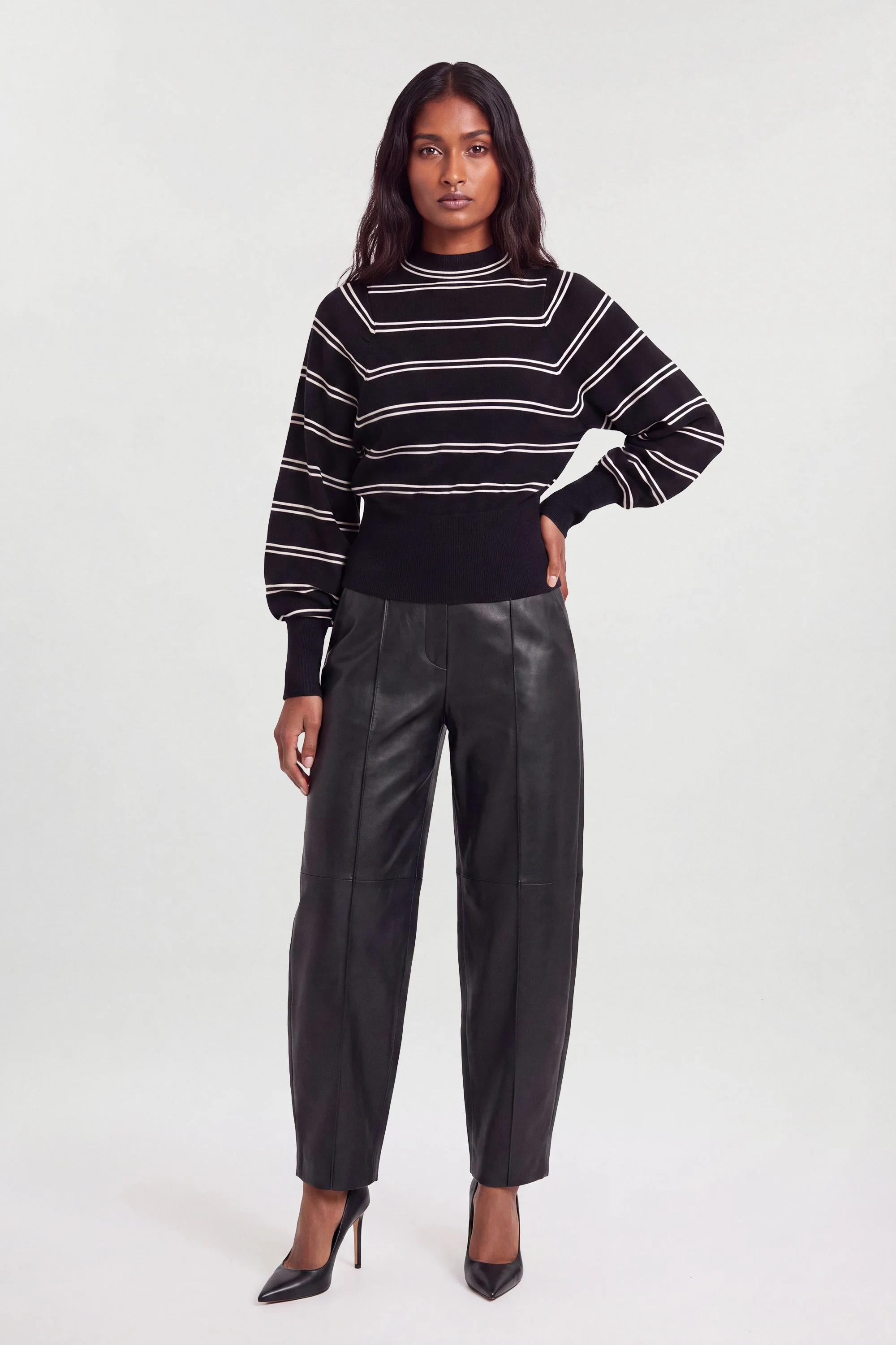 Wool Look Rib Detail Long Sleeve Knitted Top - 1