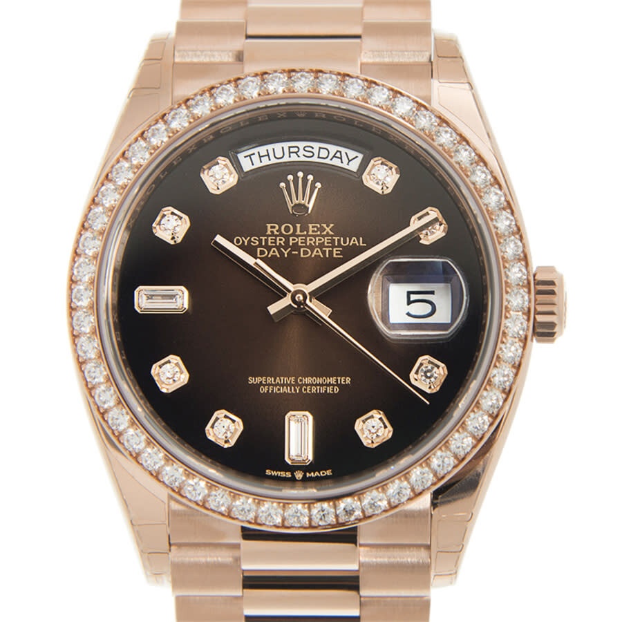 Rolex Day-Date Automatic Chronometer Diamond Brown Dial Ladies Watch 128345RBR - 2