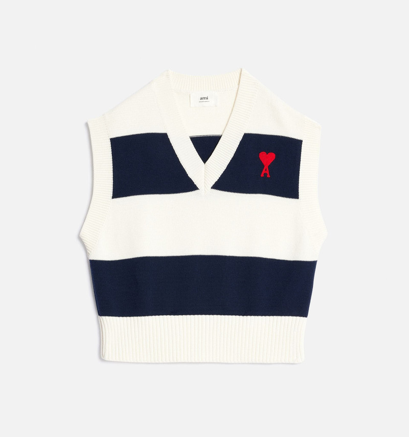 Ami de Coeur Sleeveless Sweater With Rugby Stripes 6