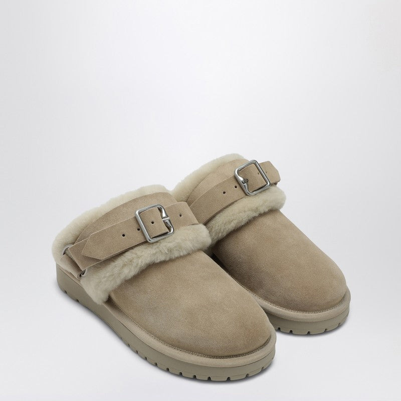 CHUBBY MULE IN SUEDE AND BEIGE SHEARLING - 1