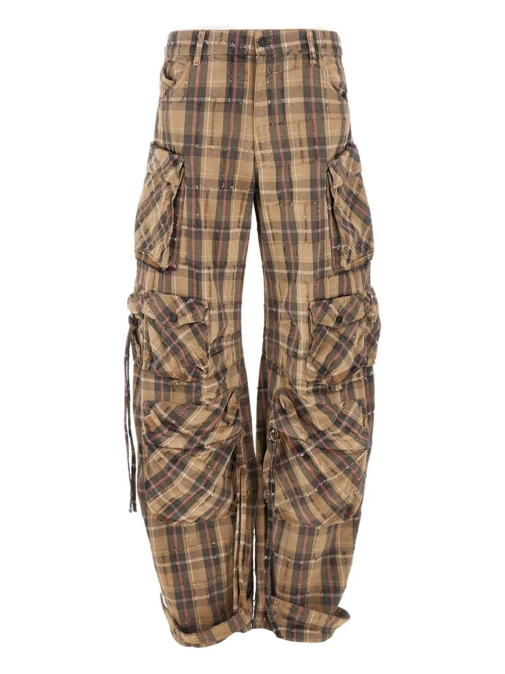 checked multi-pocket trousers - 1