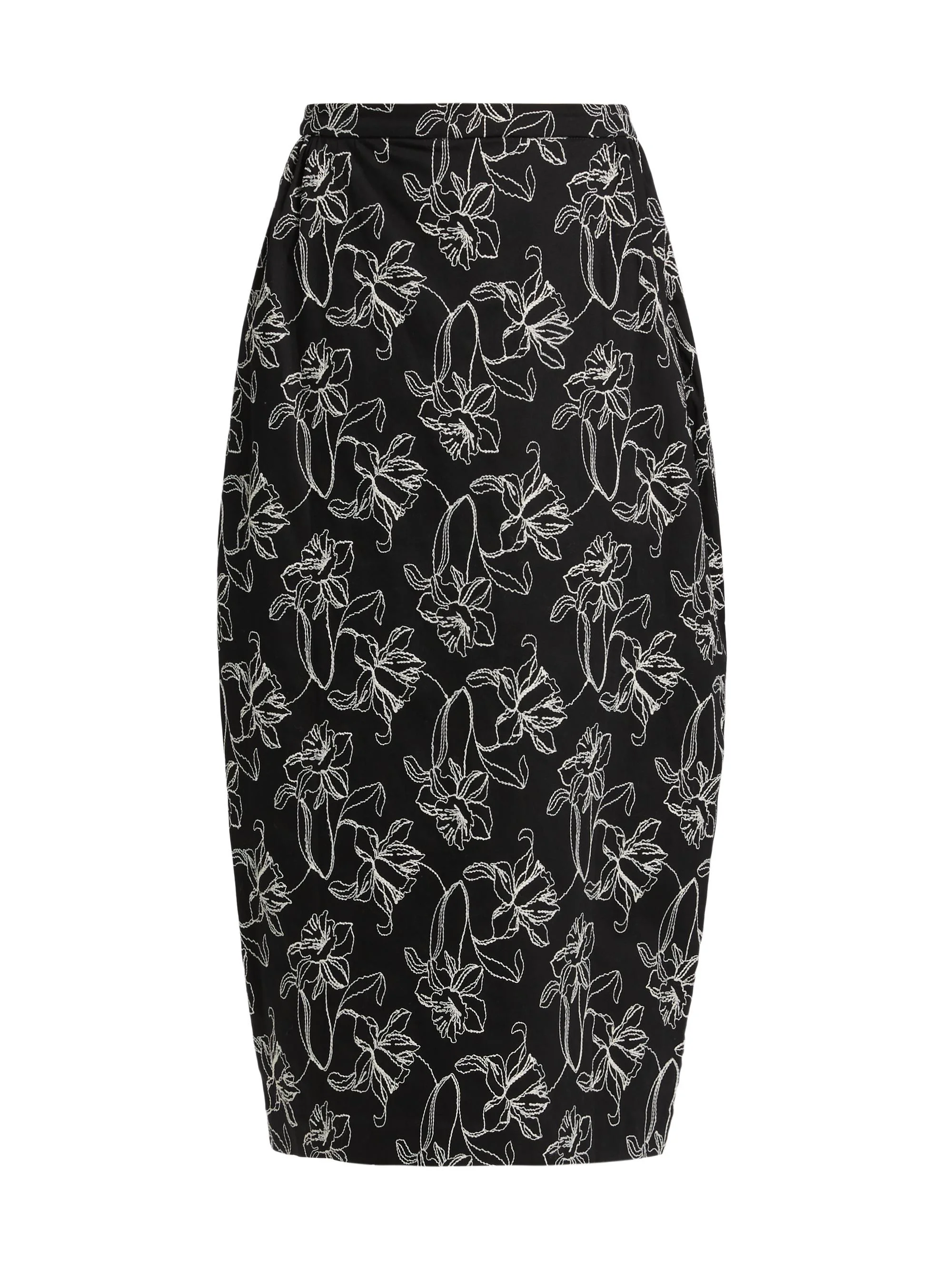 Women's Toshiko Floral-Embroidered Cotton Midi-Skirt - Black - 1