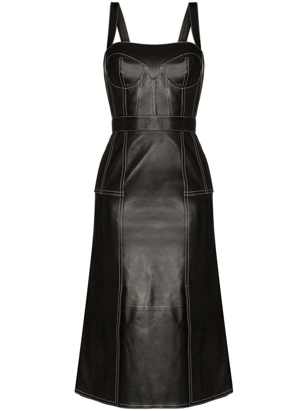 square-neck leather midi dress - 1